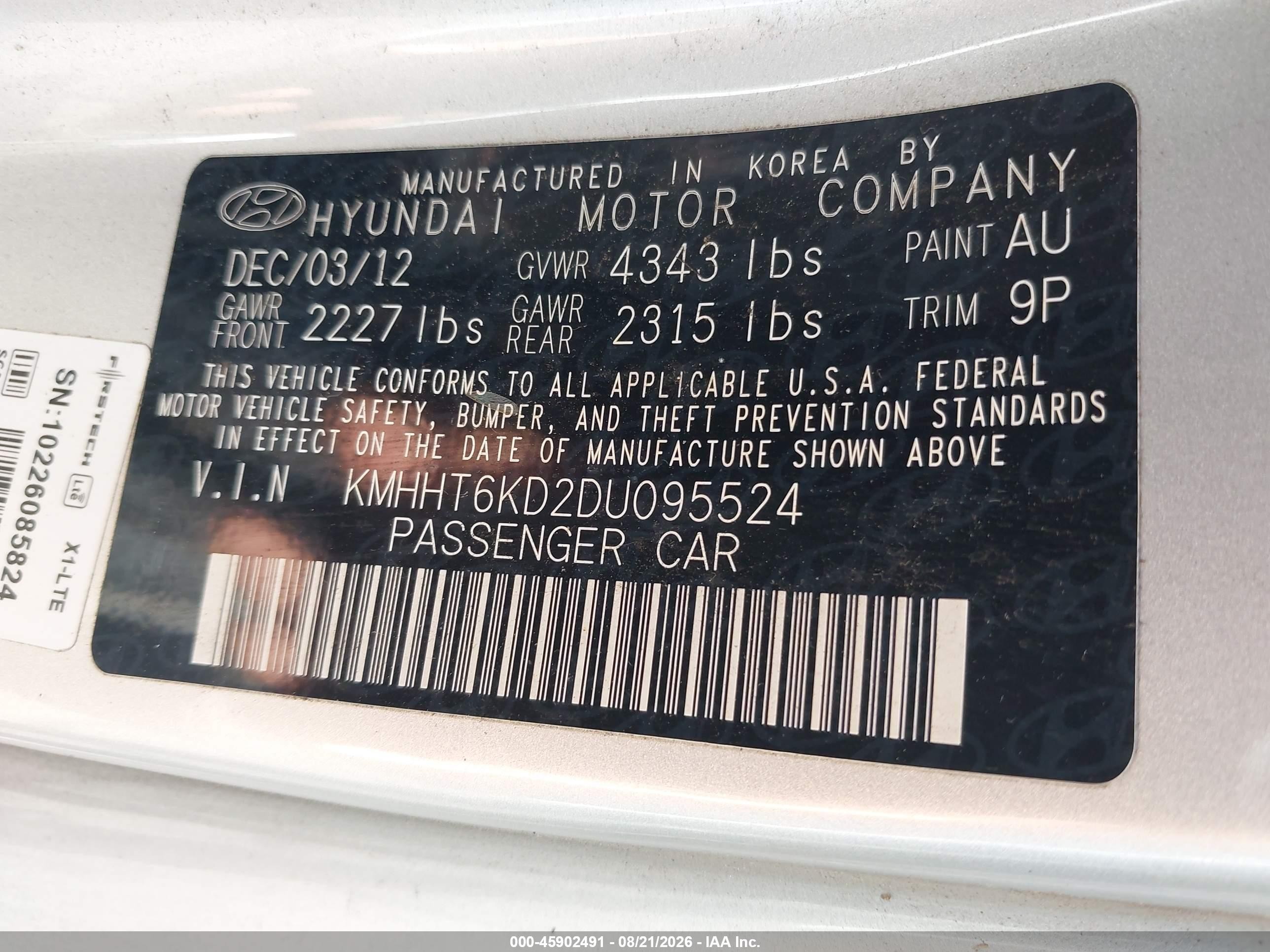 2013 Hyundai Genesis 2.0t Серебряный vin: KMHHT6KD2DU095524
