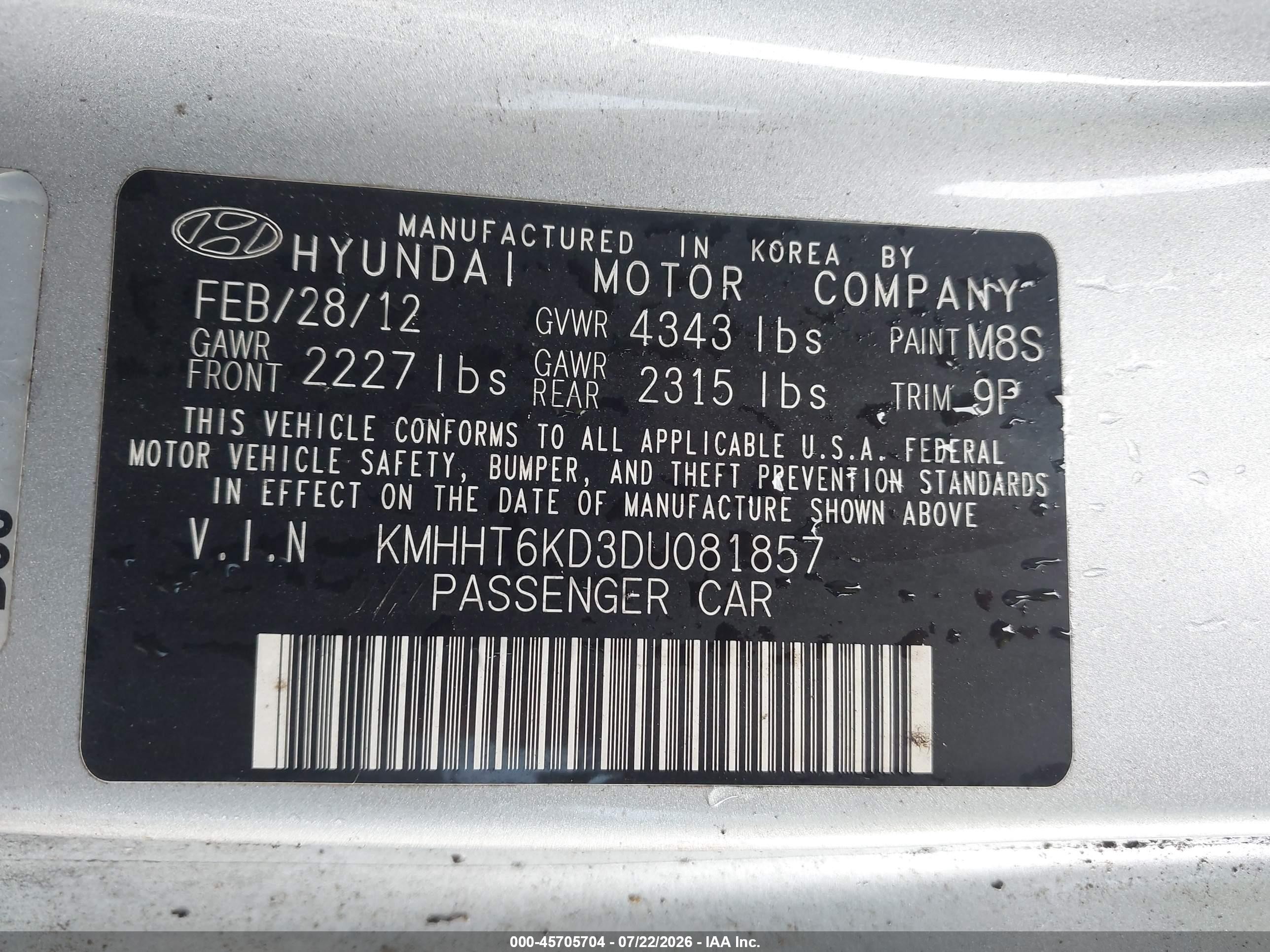 2013 Hyundai Genesis 2.0t Серебряный vin: KMHHT6KD3DU081857