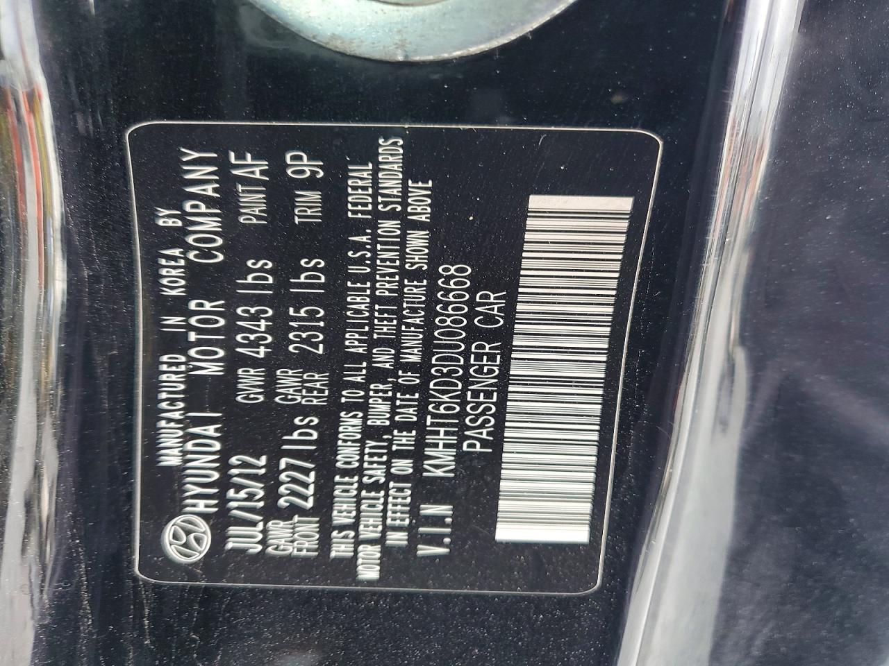 2013 Hyundai Genesis Coupe 2.0t Black vin: KMHHT6KD3DU086668
