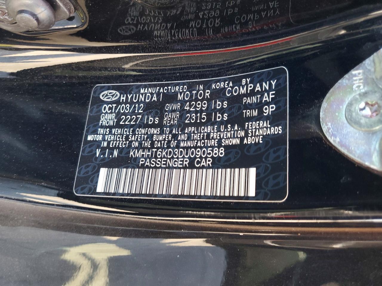 2013 Hyundai Genesis Coupe 2.0t Black vin: KMHHT6KD3DU090588