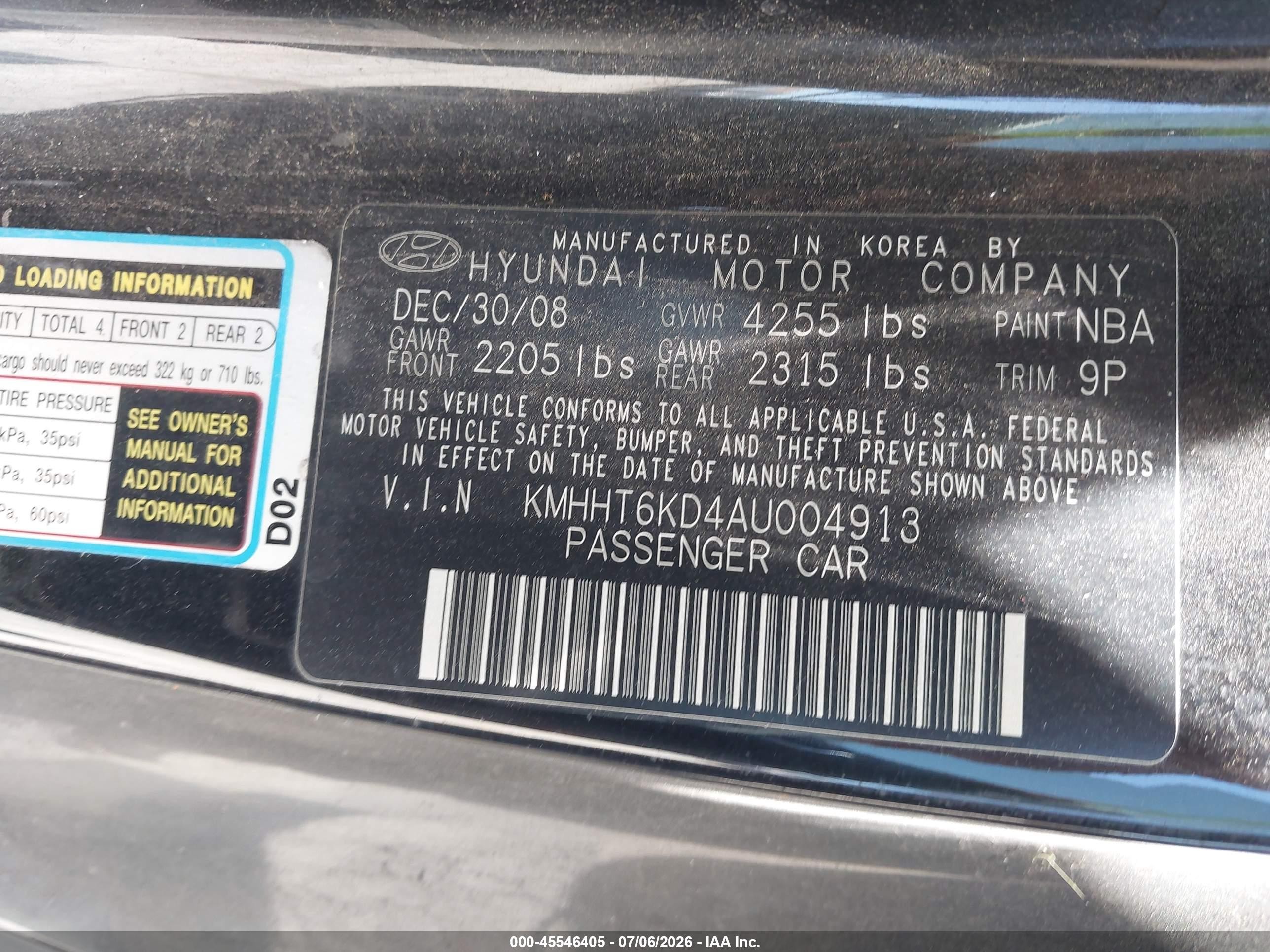 2010 Hyundai Genesis 2.0t Black vin: KMHHT6KD4AU004913