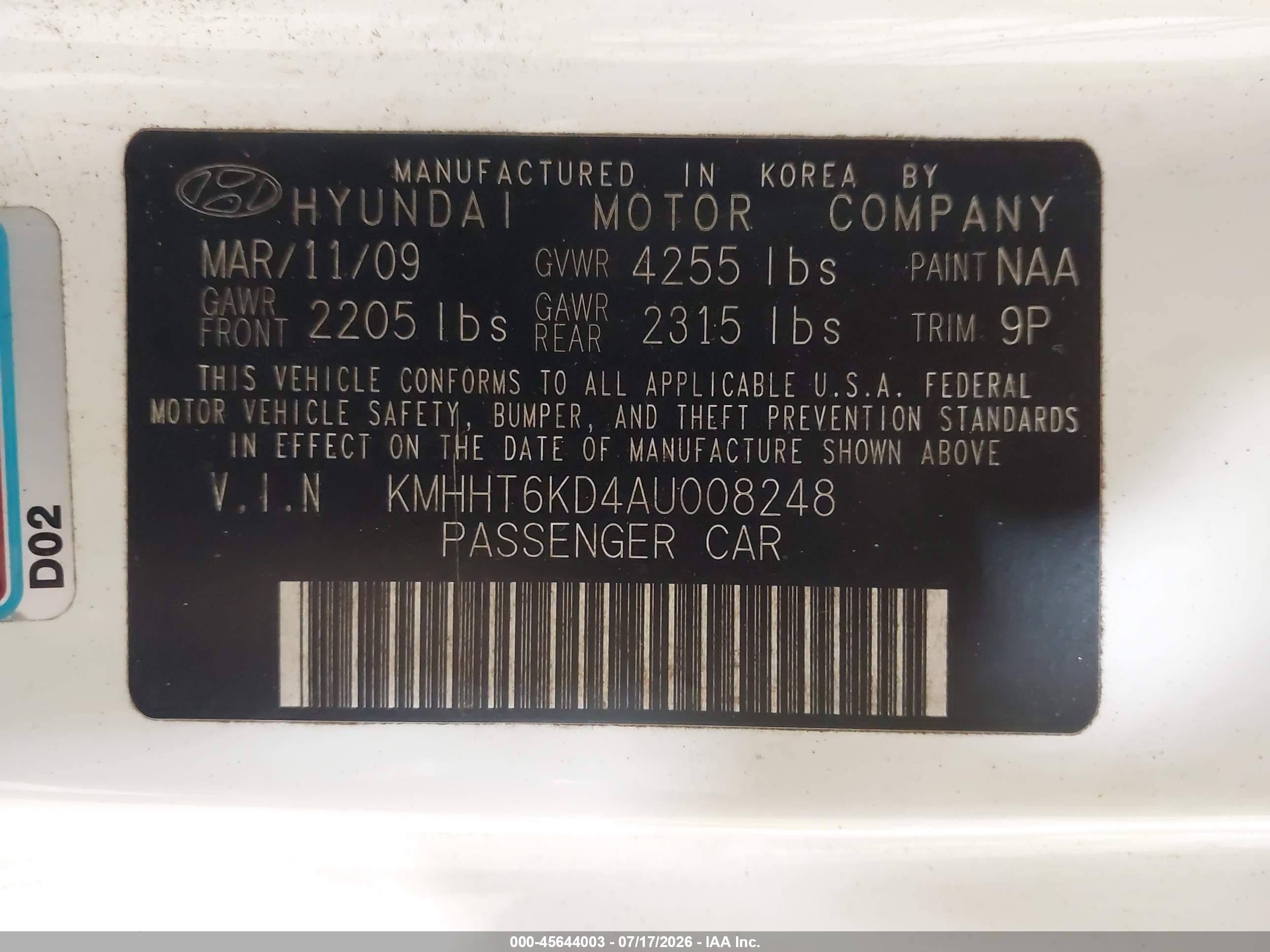 2010 Hyundai Genesis 2.0t White vin: KMHHT6KD4AU008248