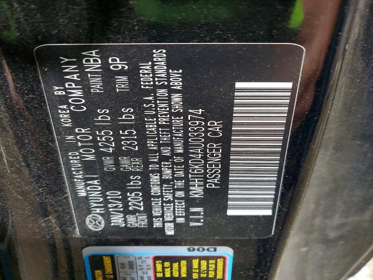 2010 Hyundai Genesis Coupe 2.0t Black vin: KMHHT6KD4AU033974