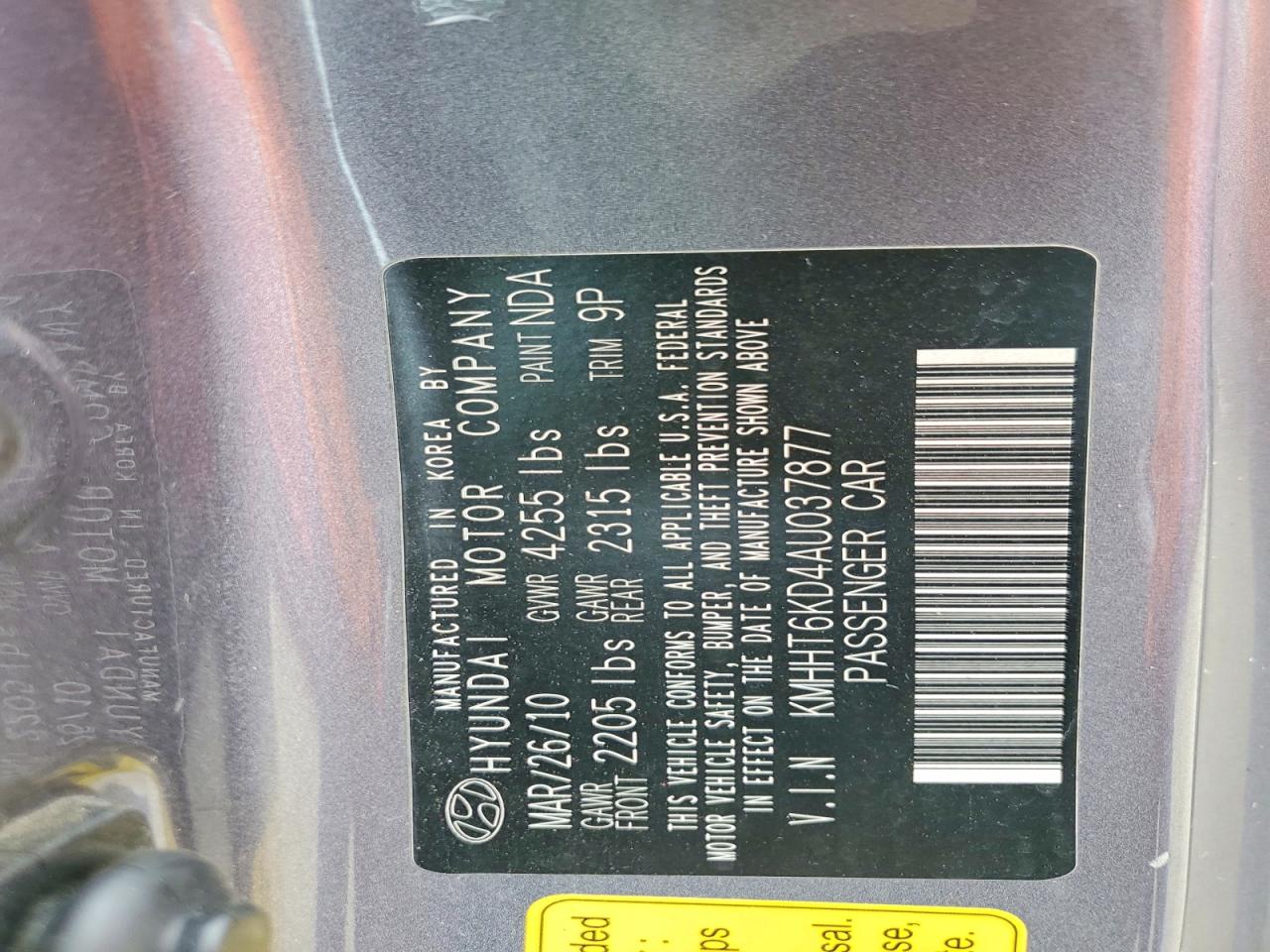 2010 Hyundai Genesis Coupe 2.0t Premium Gray vin: KMHHT6KD4AU037877