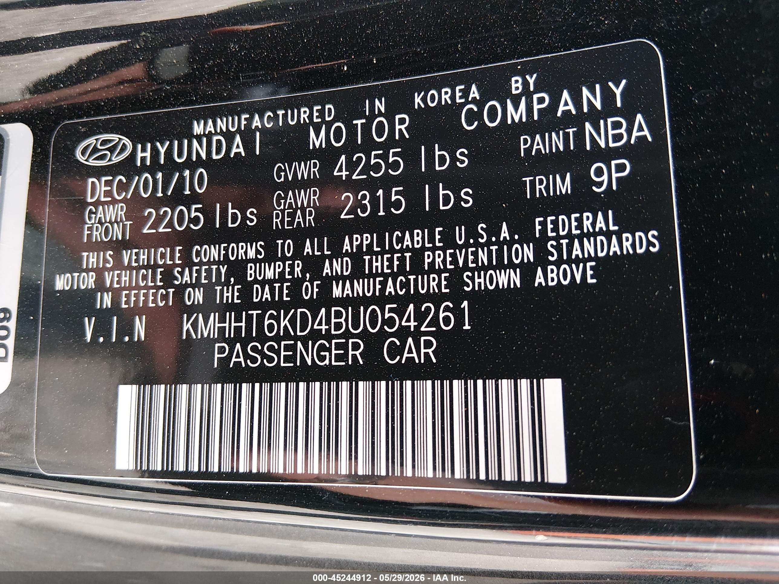 2011 Hyundai Genesis 2.0t R-spec Черный vin: KMHHT6KD4BU054261