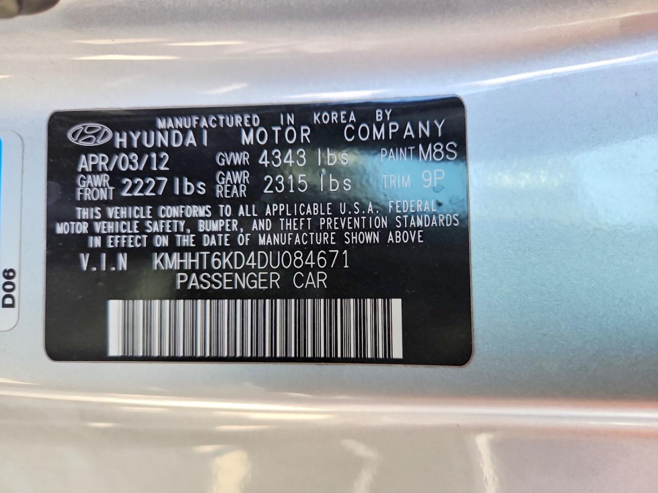 2013 Hyundai Genesis Coupe 2.0t Silver vin: KMHHT6KD4DU084671