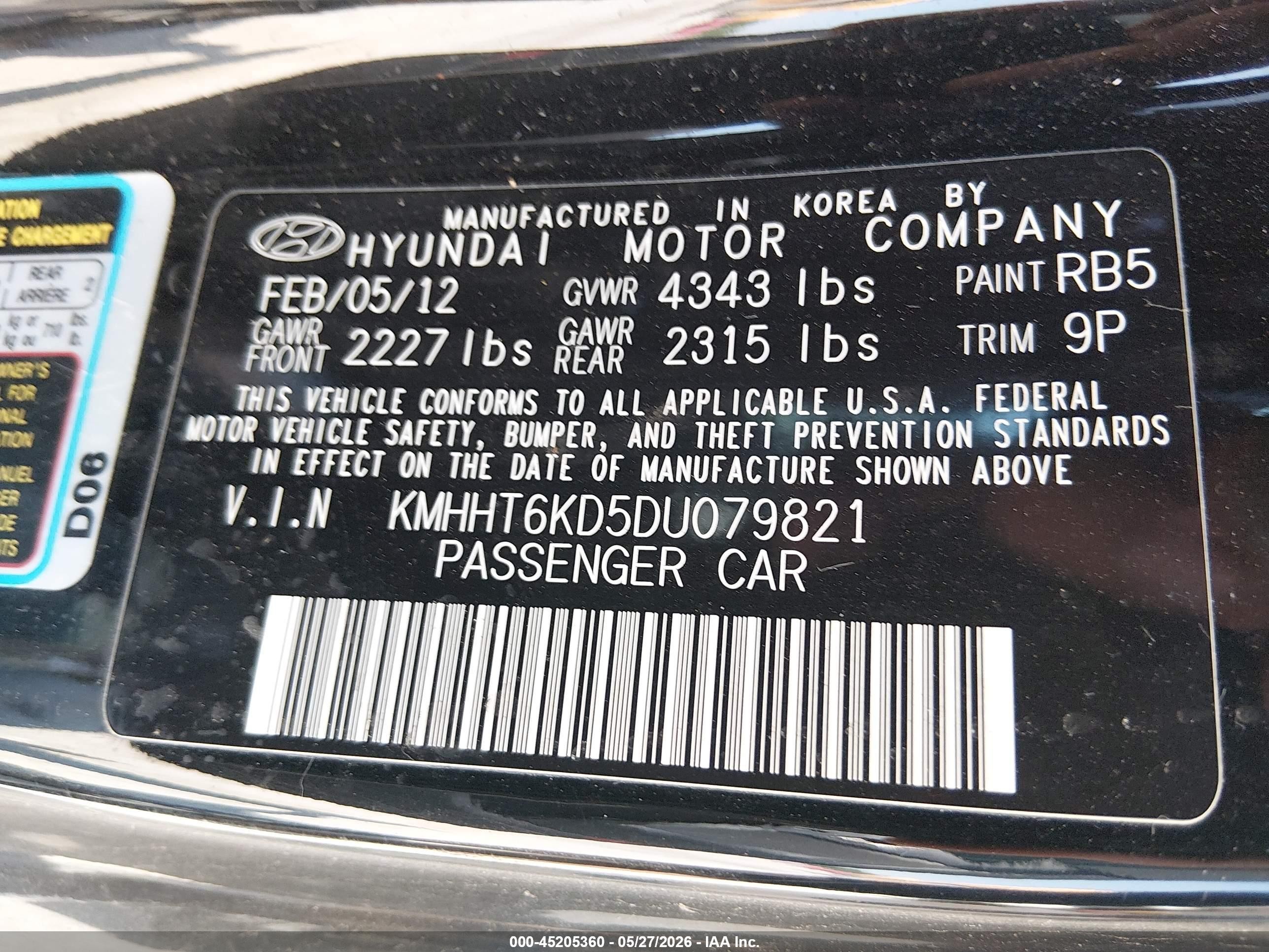 2013 Hyundai Genesis   Black vin: KMHHT6KD5DU079821