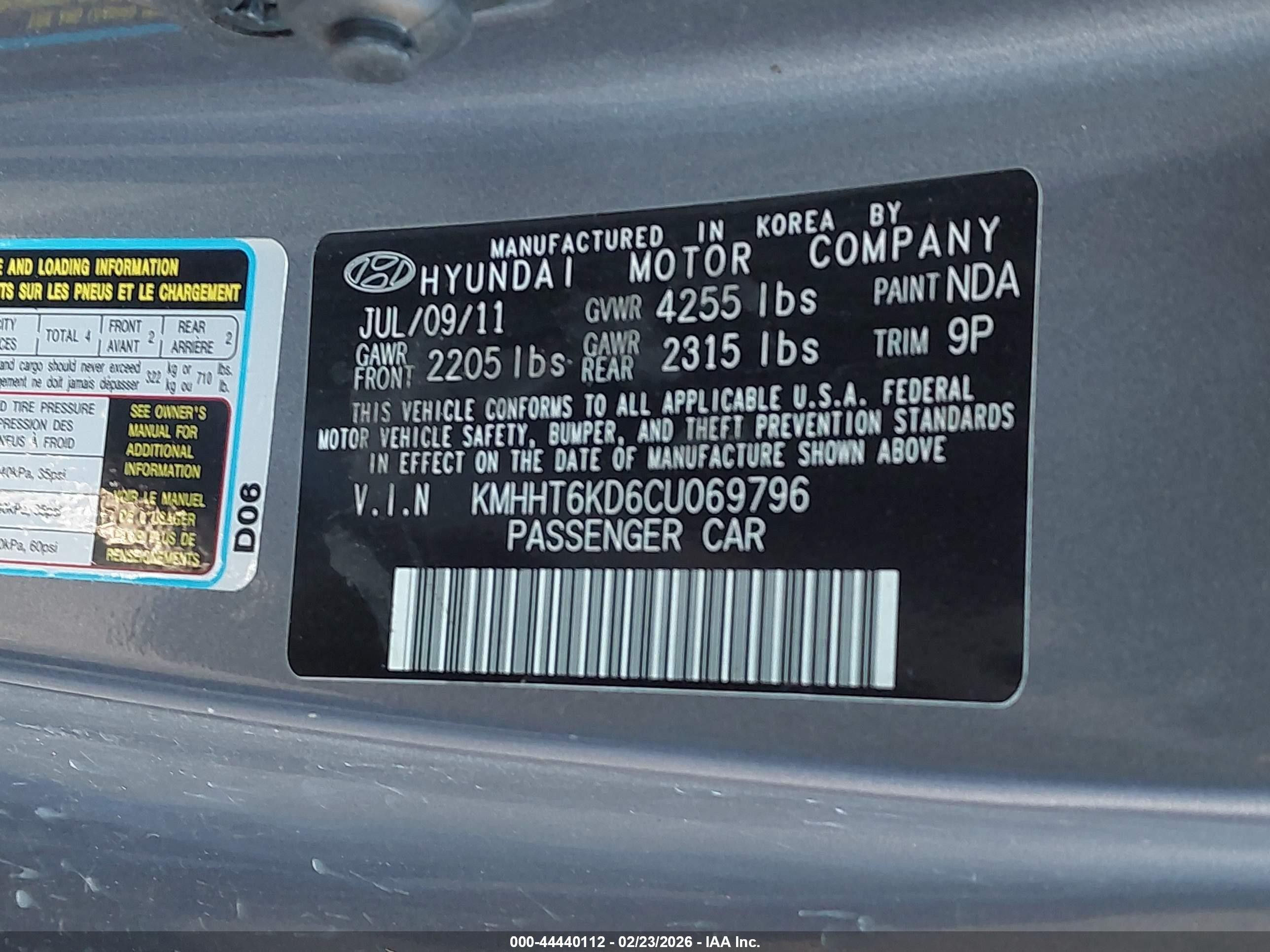 2012 Hyundai Genesis 2.0t Серый vin: KMHHT6KD6CU069796
