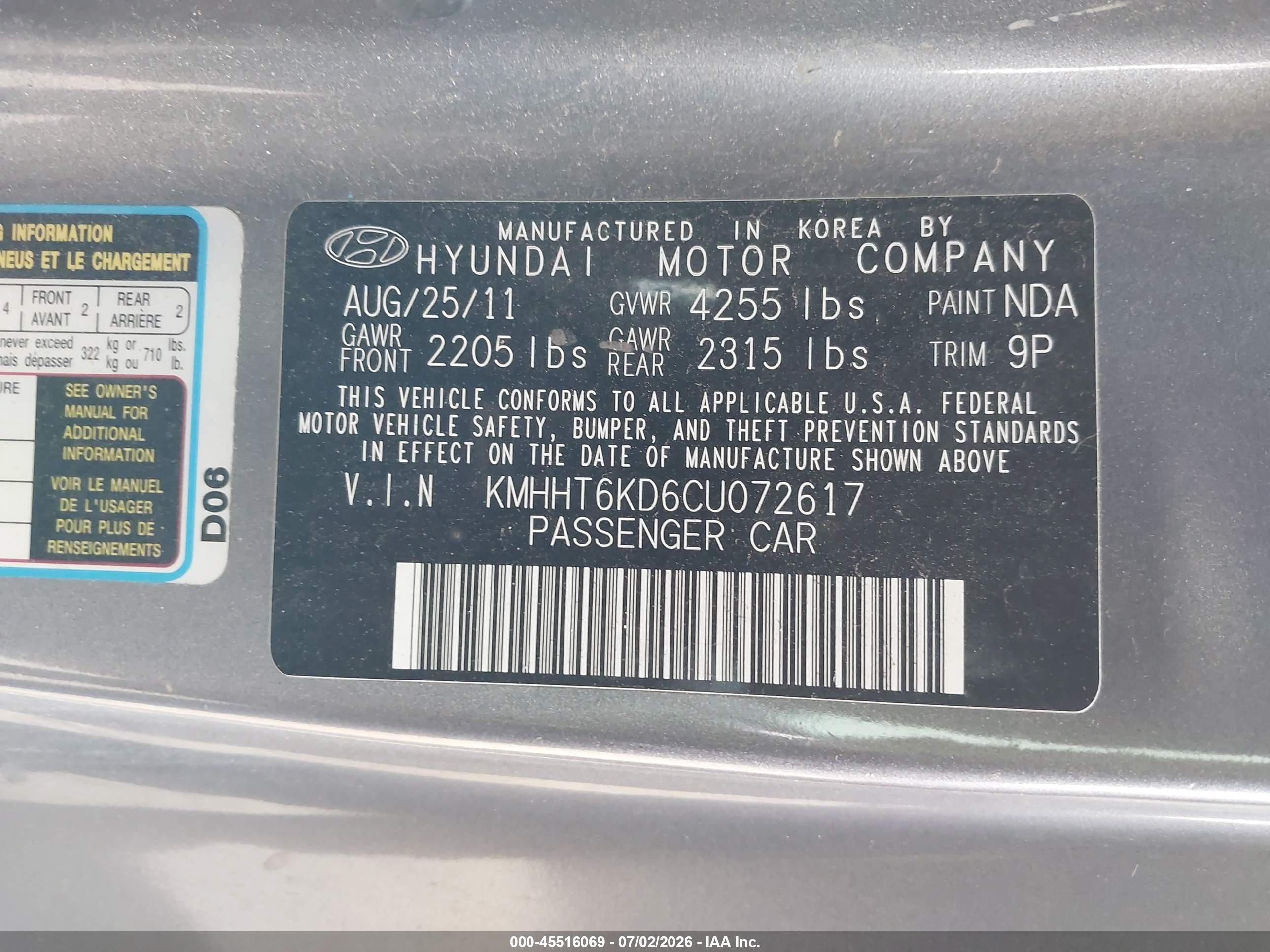 2012 Hyundai Genesis 2.0t Gray vin: KMHHT6KD6CU072617