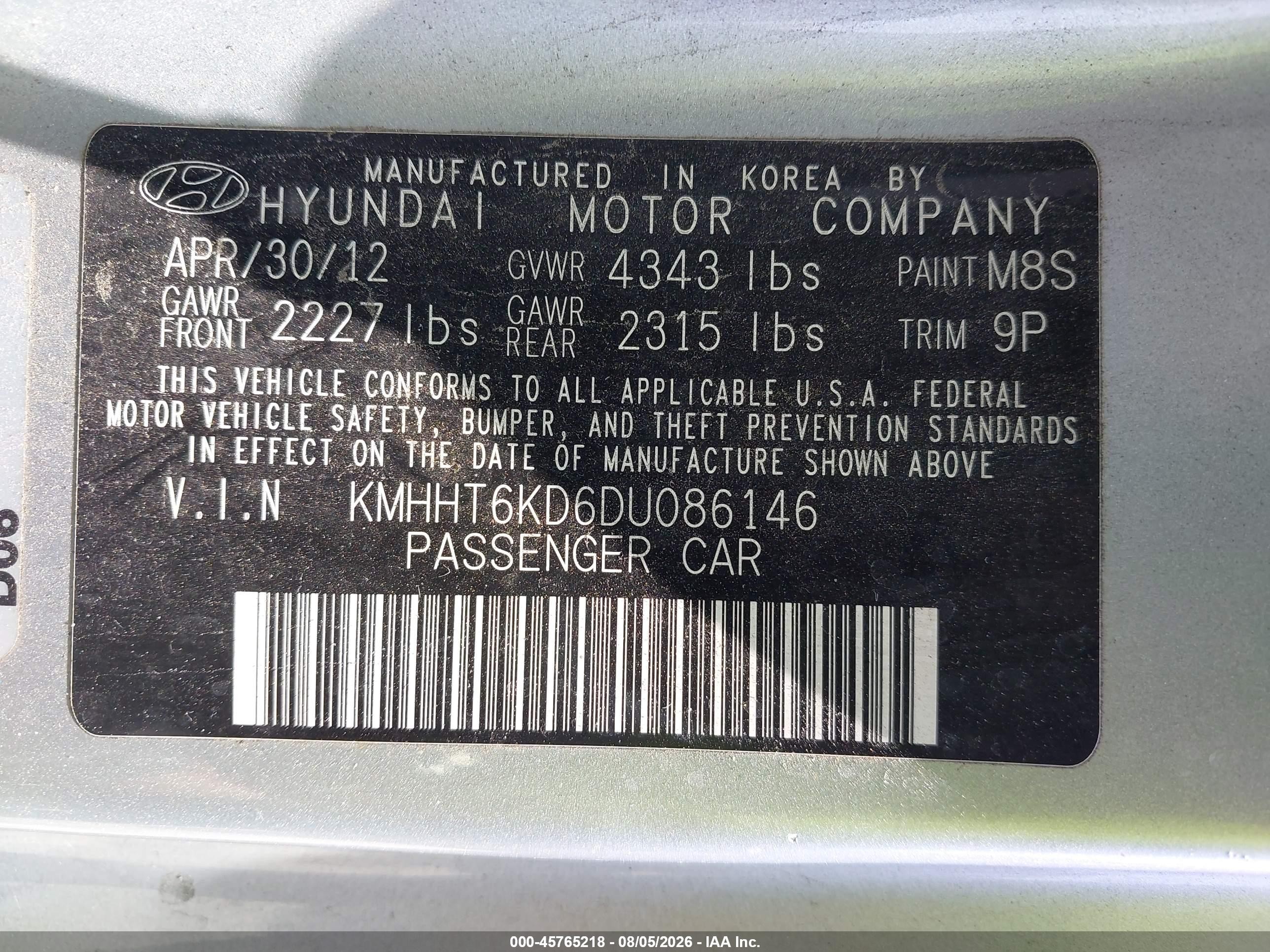 2013 Hyundai Genesis 2.0t Silver vin: KMHHT6KD6DU086146