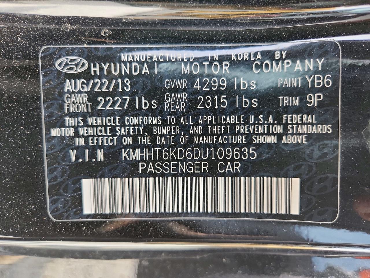 2013 Hyundai Genesis Coupe 2.0t Черный vin: KMHHT6KD6DU109635