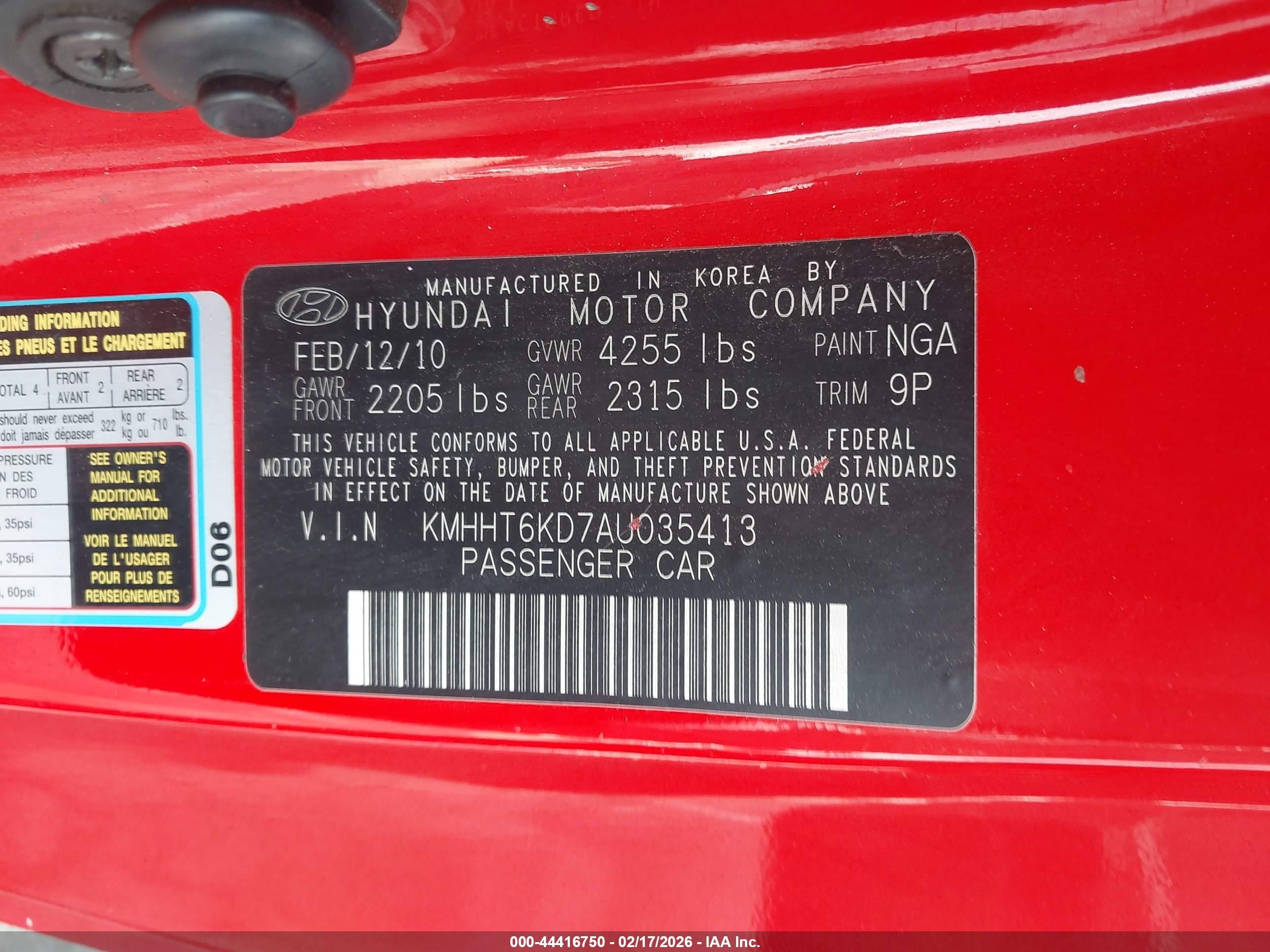 2010 Hyundai Genesis 2.0t Red vin: KMHHT6KD7AU035413