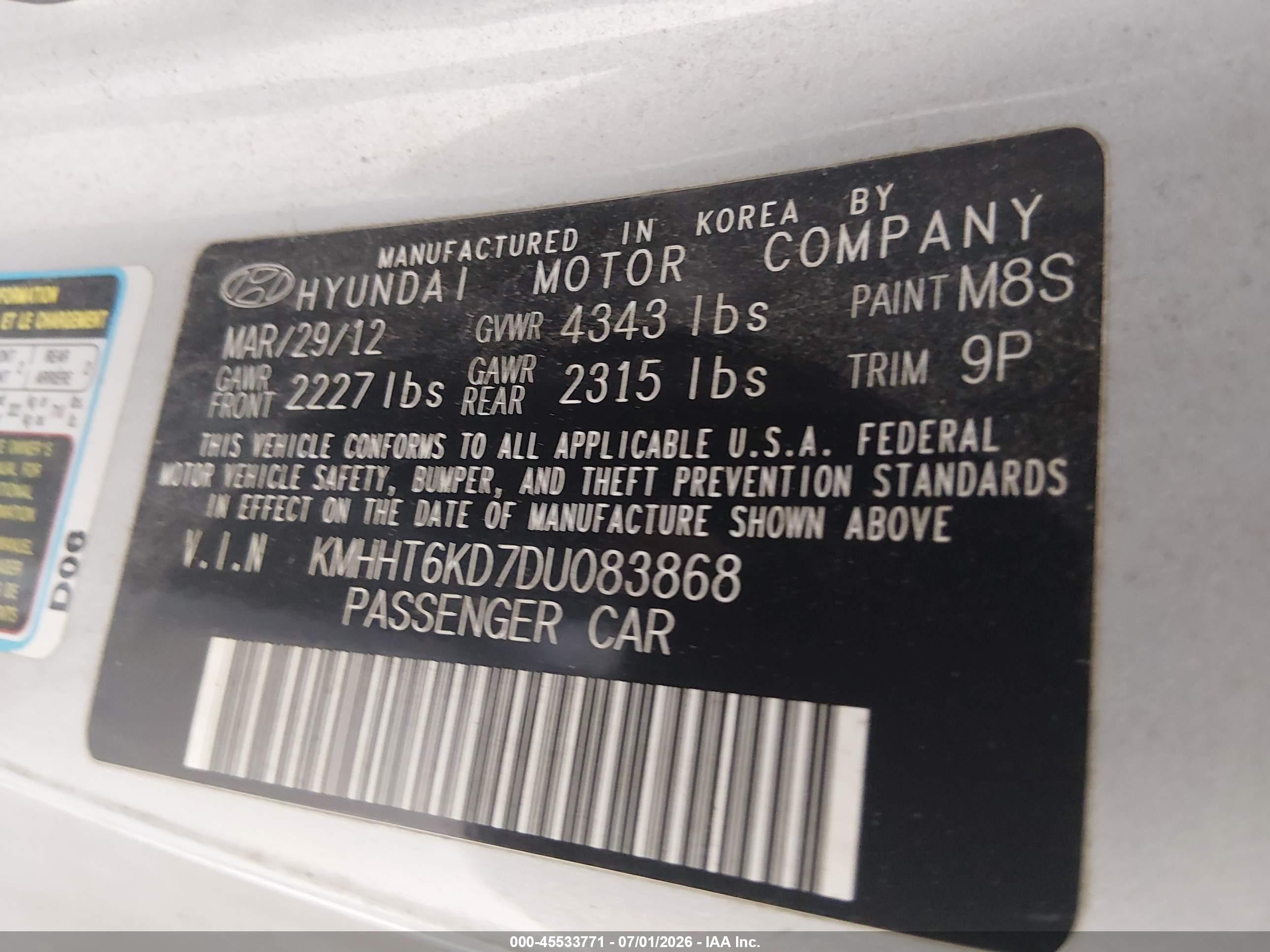 2013 Hyundai Genesis 2.0t Premium Silver vin: KMHHT6KD7DU083868