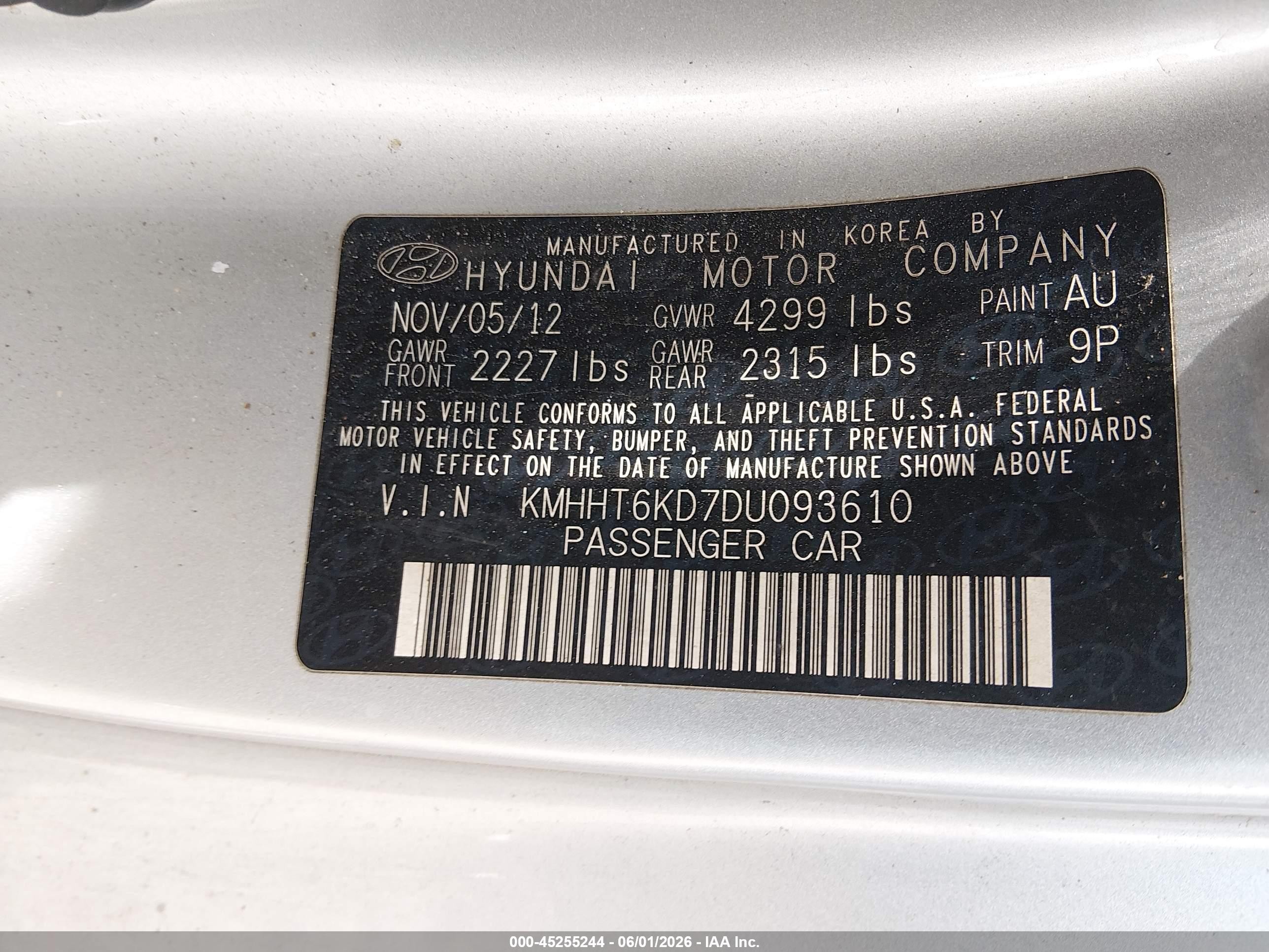 2013 Hyundai Genesis 2.0t/2.0t Premium/2.0t R-spec Серебряный vin: KMHHT6KD7DU093610