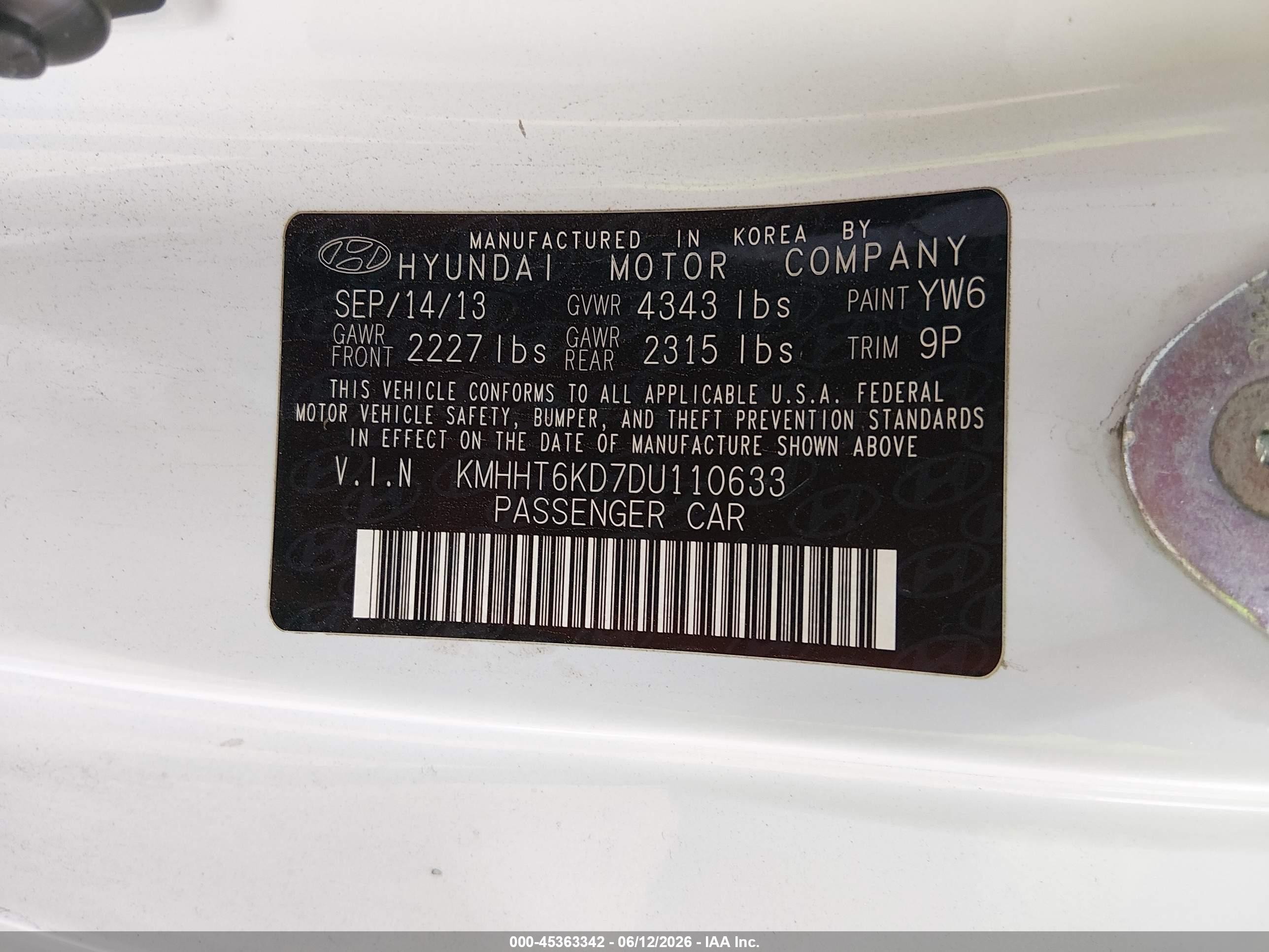 2013 Hyundai Genesis 2.0t Premium White vin: KMHHT6KD7DU110633
