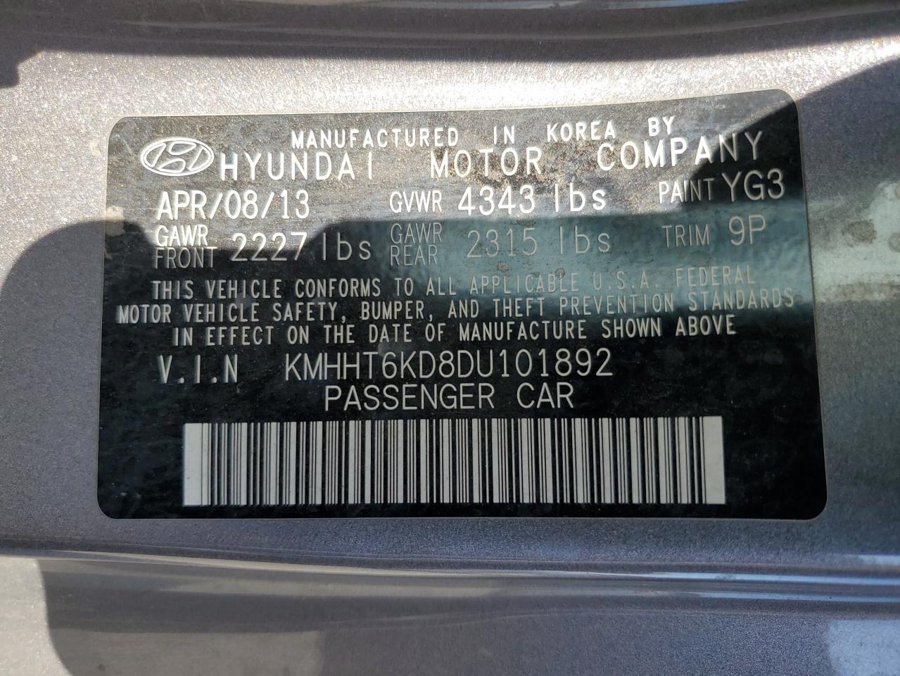 2013 Hyundai Genesis Coupe 2.0t Gray vin: KMHHT6KD8DU101892