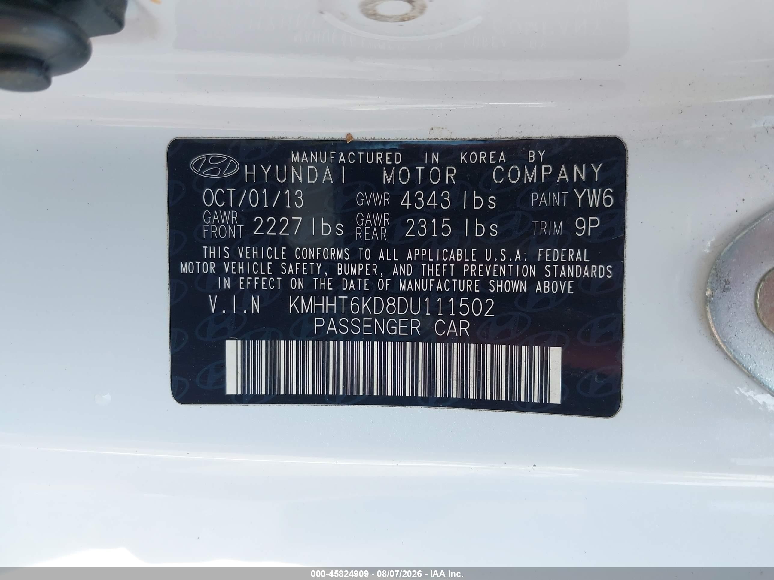 2013 Hyundai Genesis 2.0t Premium White vin: KMHHT6KD8DU111502