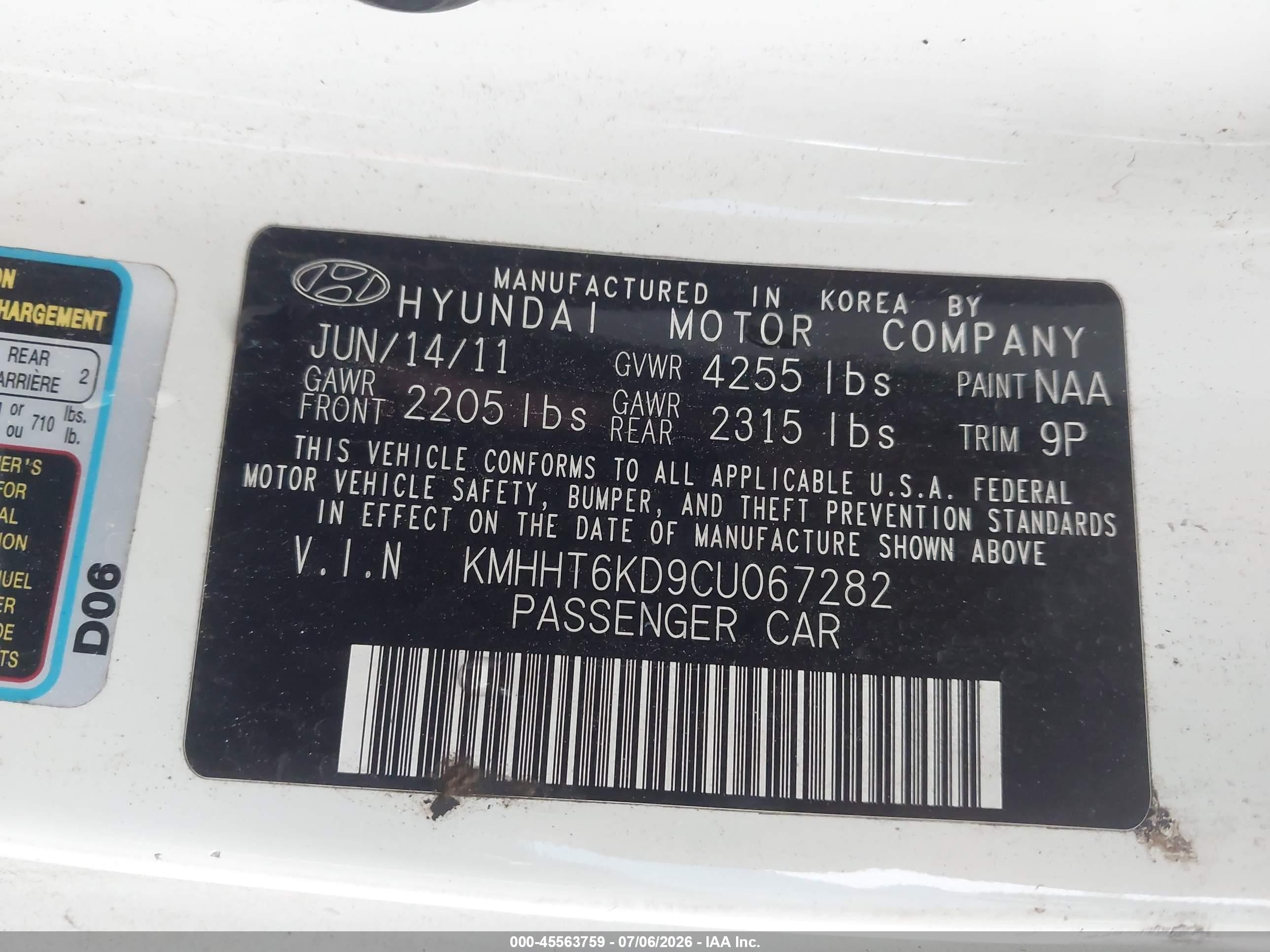 2012 Hyundai Genesis 2.0t White vin: KMHHT6KD9CU067282