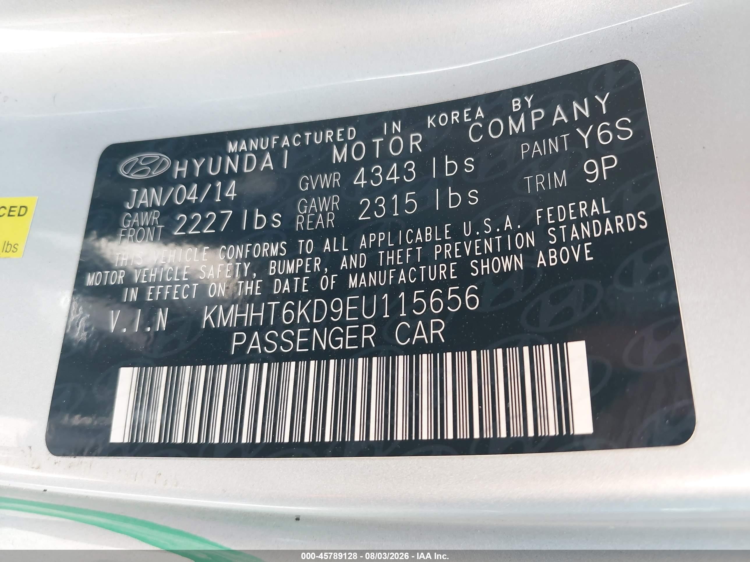 2014 Hyundai Genesis 2.0t Premium Silver vin: KMHHT6KD9EU115656