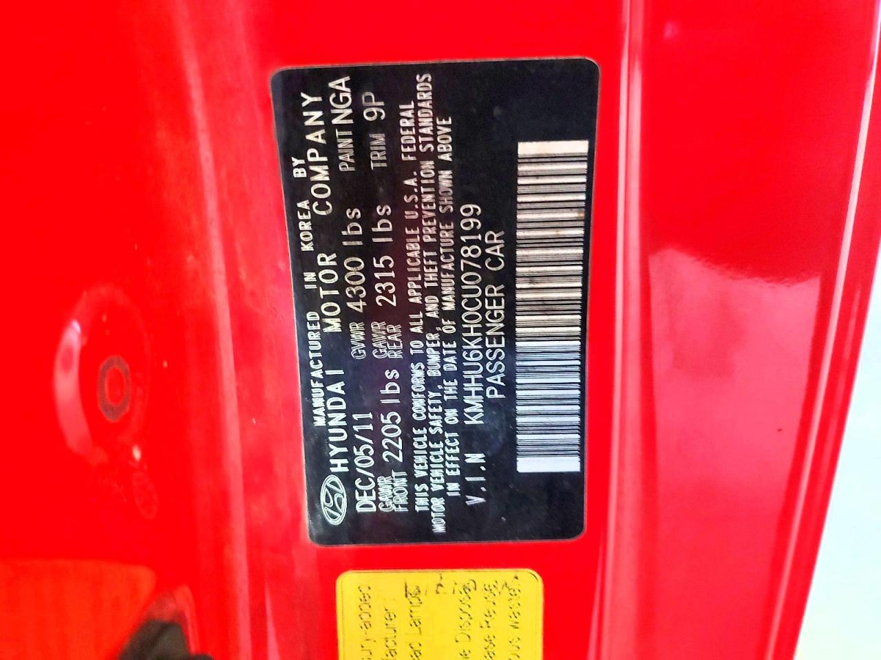 2012 Hyundai Genesis Red vin: KMHHU6KH0CU078199
