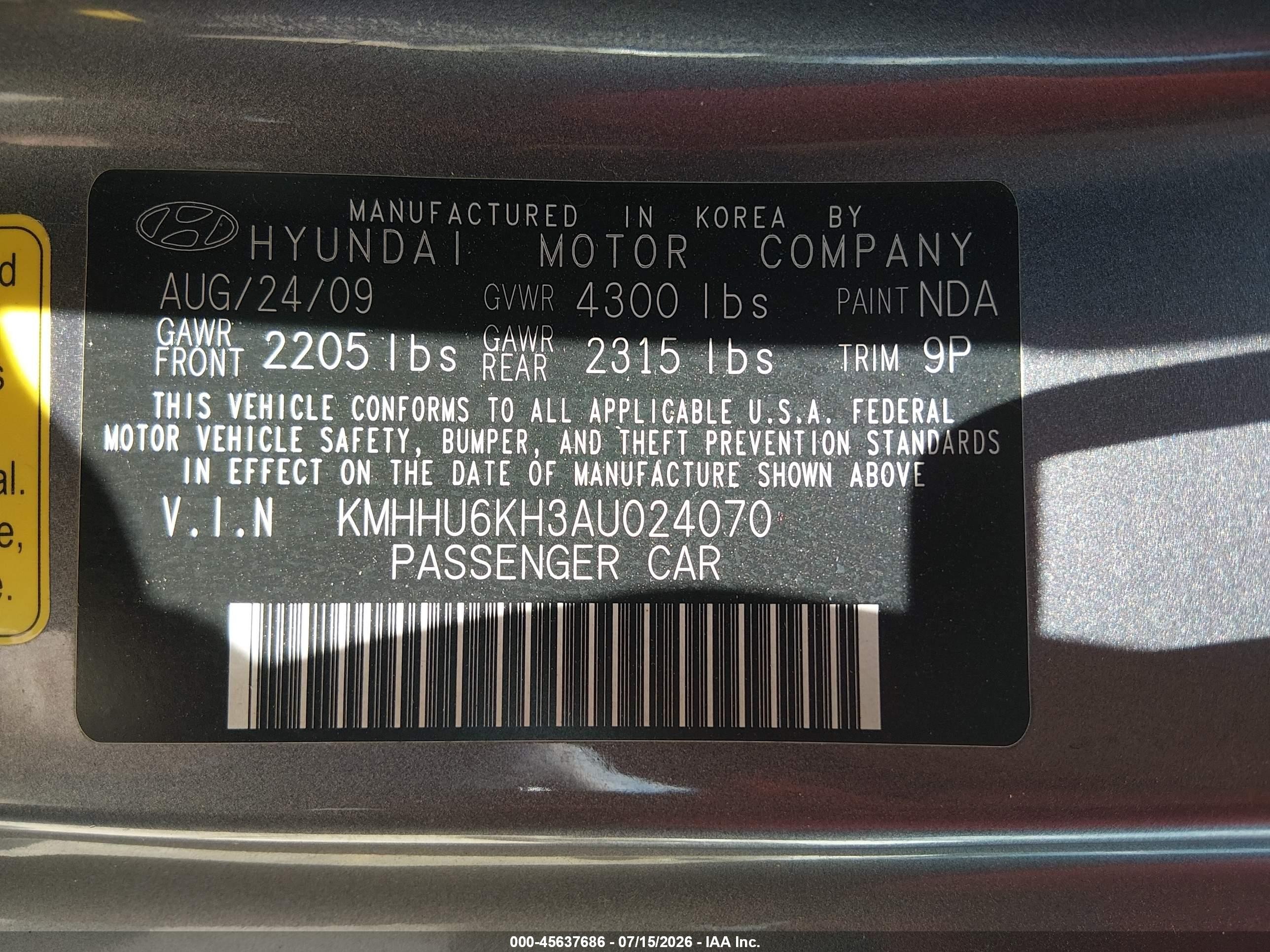 2010 Hyundai Genesis 3.8 Track Beige vin: KMHHU6KH3AU024070