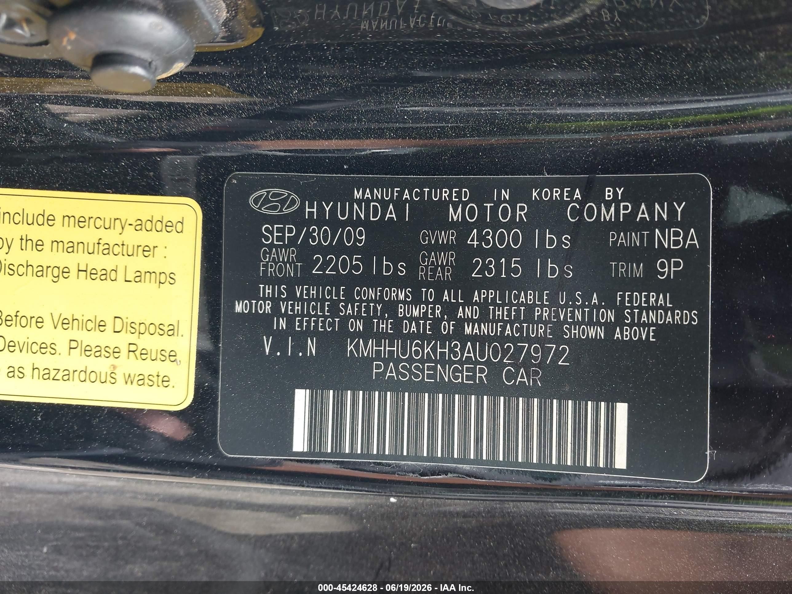 2010 Hyundai Genesis 3.8 Track Black vin: KMHHU6KH3AU027972