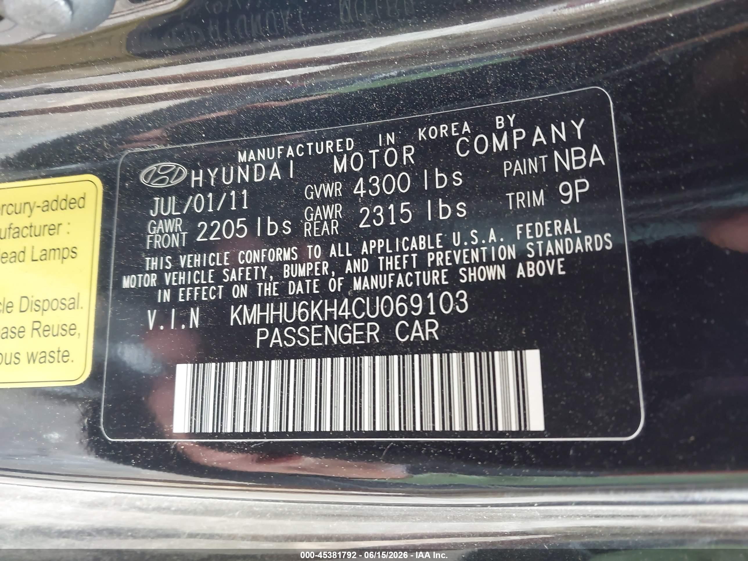 2012 Hyundai Genesis 3.8 Track Black vin: KMHHU6KH4CU069103