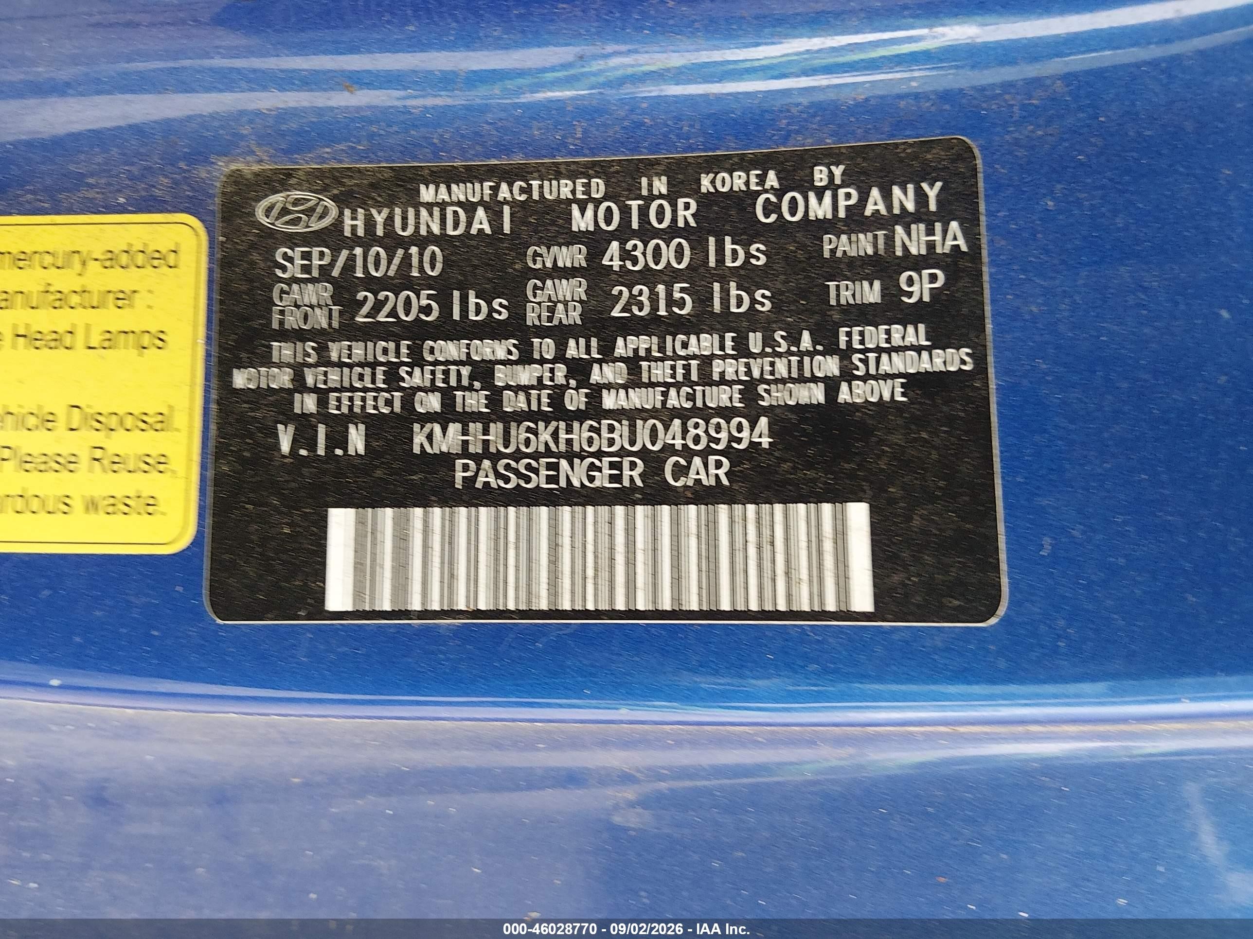 2011 Hyundai Genesis 3.8 Track Синий vin: KMHHU6KH6BU048994