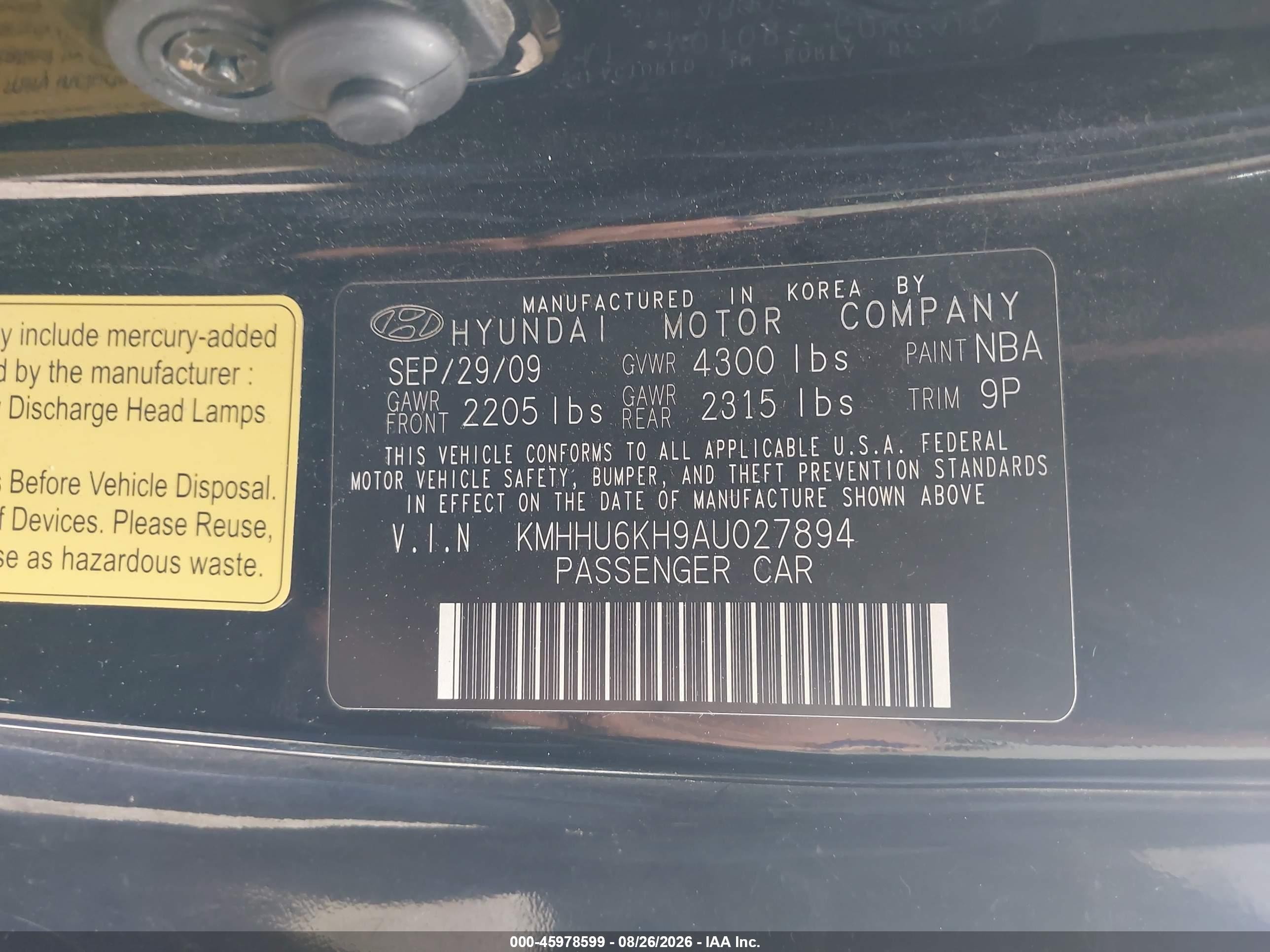 2010 Hyundai Genesis 3.8 Track Black vin: KMHHU6KH9AU027894