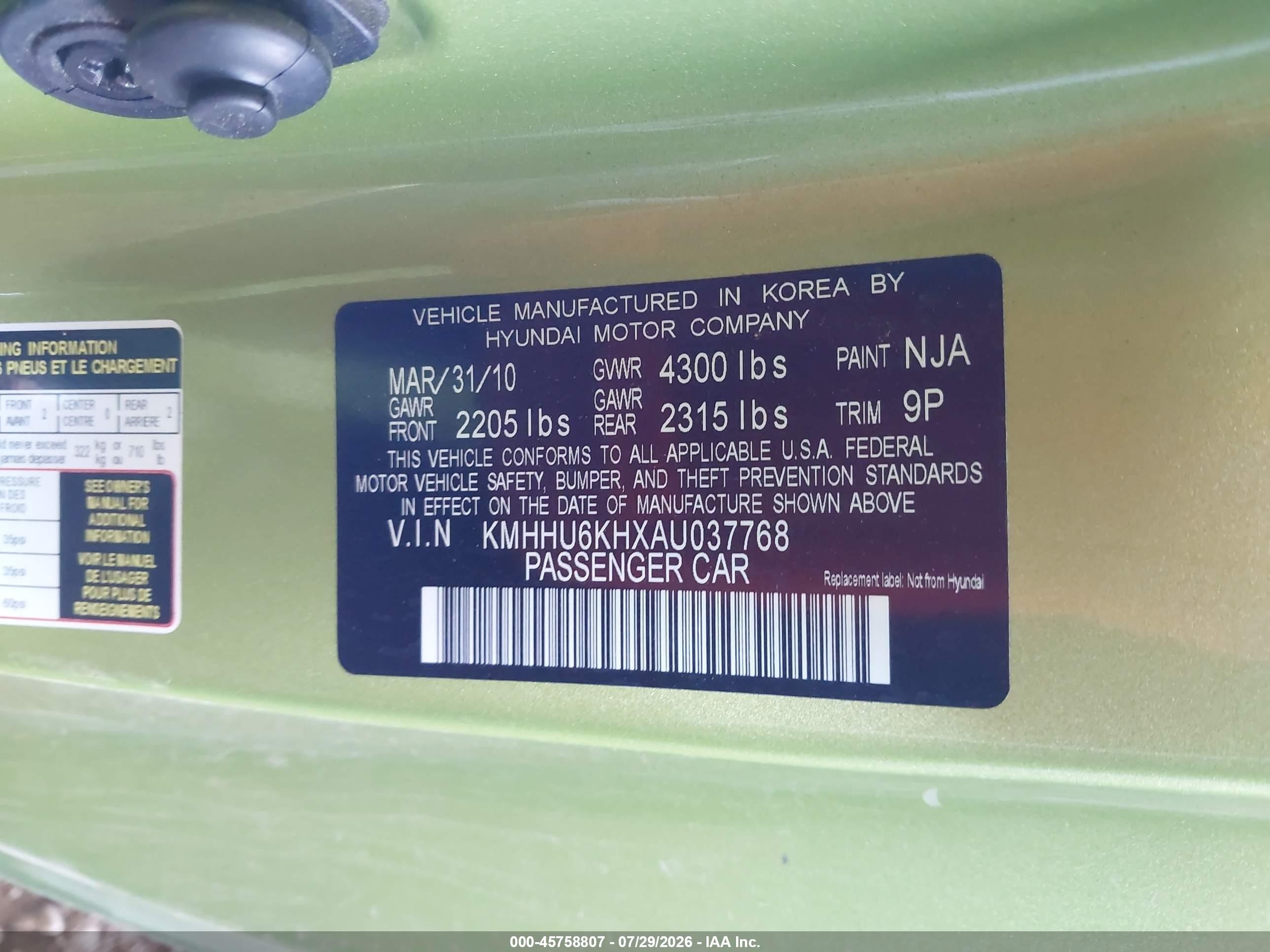 2010 Hyundai Genesis 3.8 Track Green vin: KMHHU6KHXAU037768