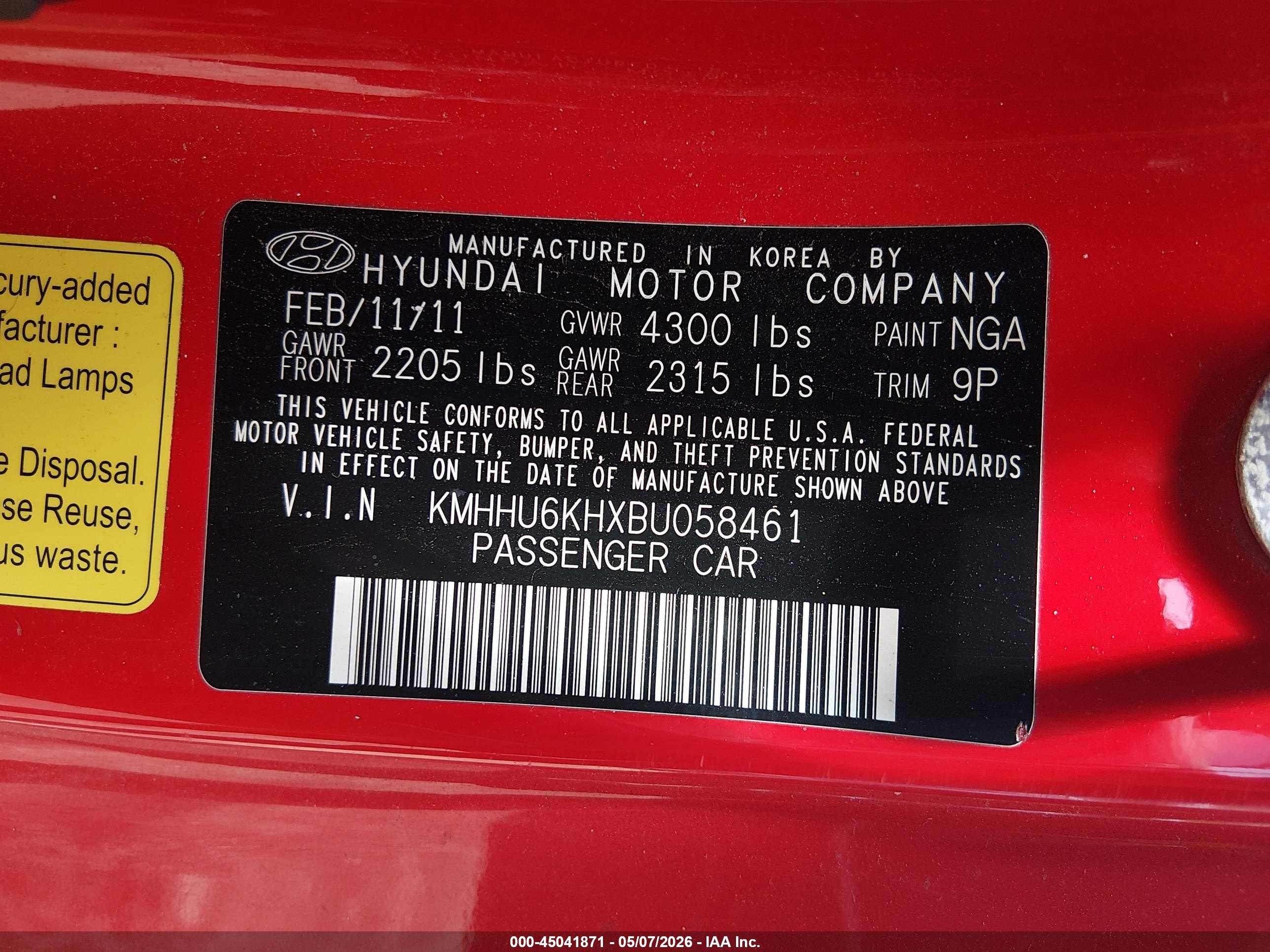 2011 Hyundai Genesis 3.8 Track Red vin: KMHHU6KHXBU058461