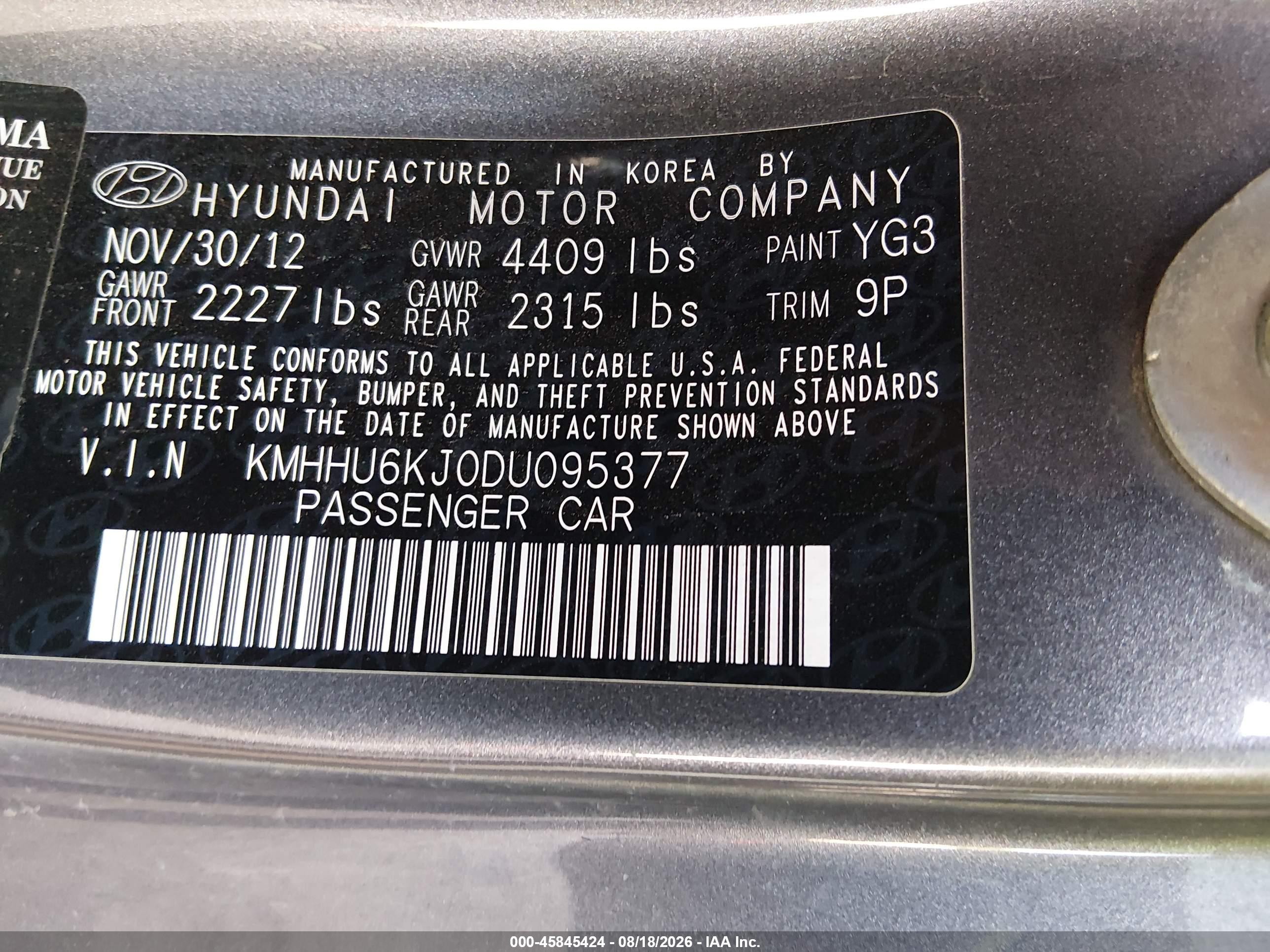 2013 Hyundai Genesis 3.8 Grand Touring Gray vin: KMHHU6KJ0DU095377