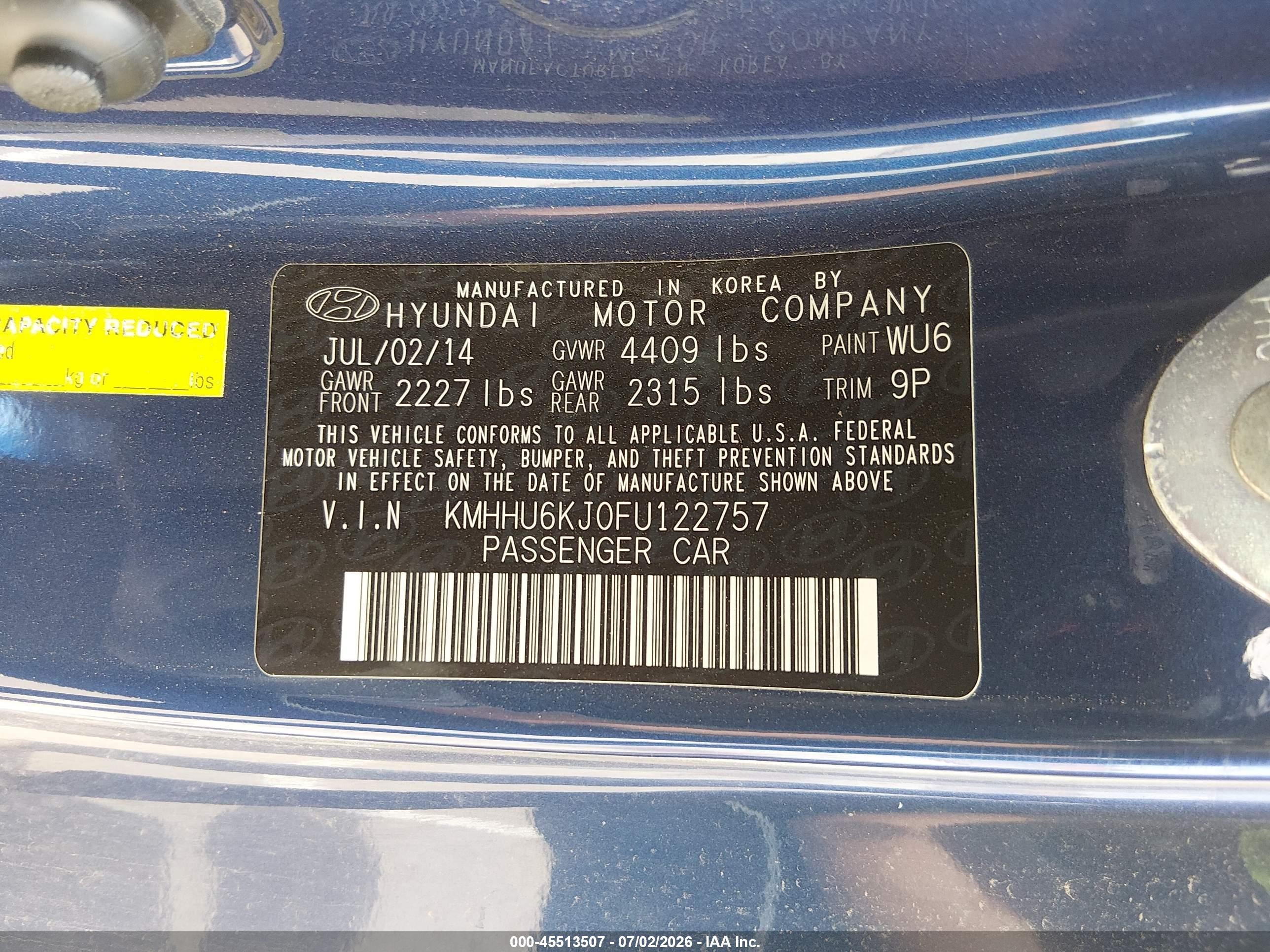 2015 Hyundai Genesis   Blue vin: KMHHU6KJ0FU122757