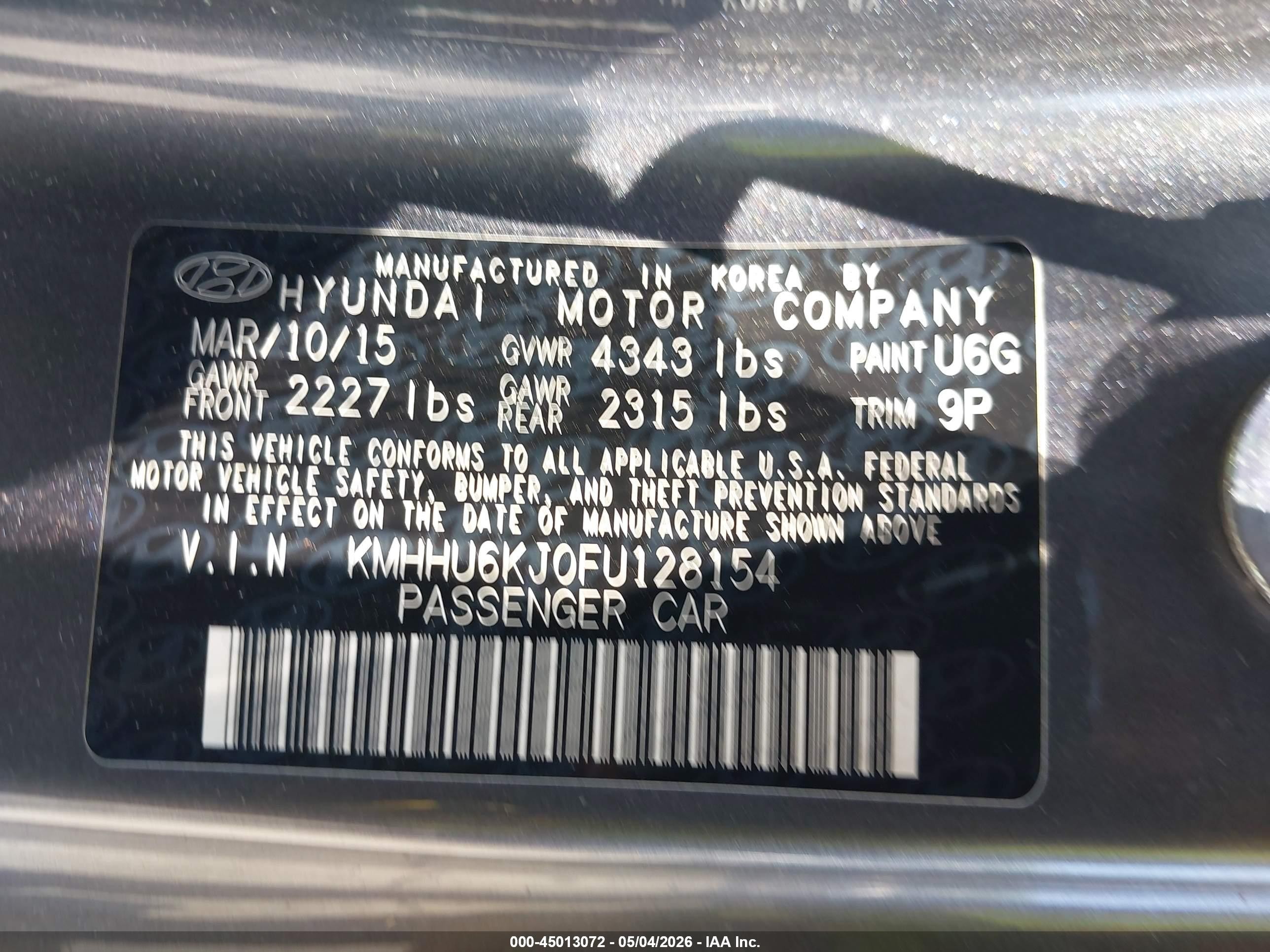 2015 Hyundai Genesis   Серый vin: KMHHU6KJ0FU128154