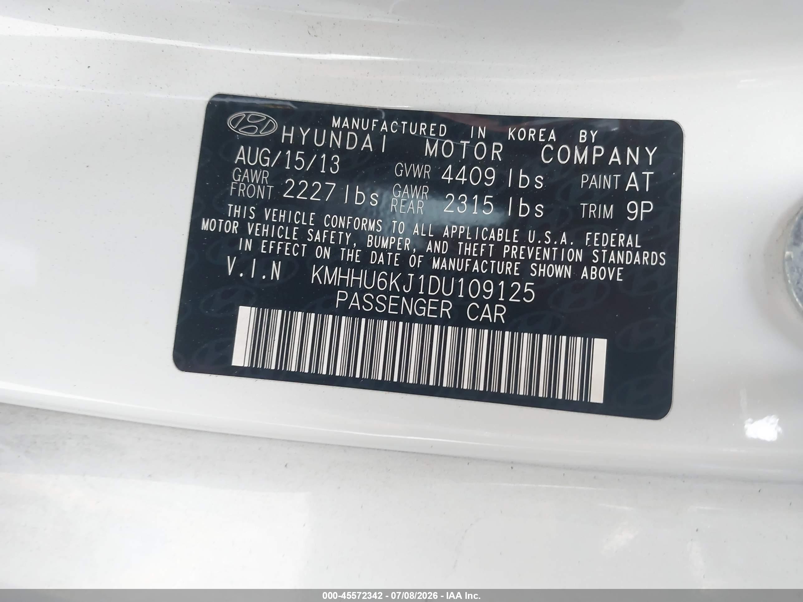 2013 Hyundai Genesis 3.8 Grand Touring White vin: KMHHU6KJ1DU109125