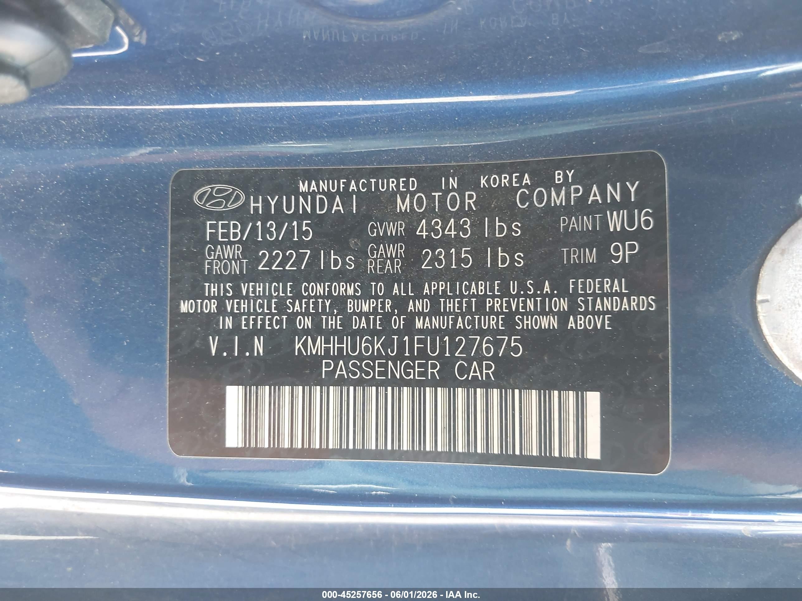 2015 Hyundai Genesis 3.8 R-spec Blue vin: KMHHU6KJ1FU127675