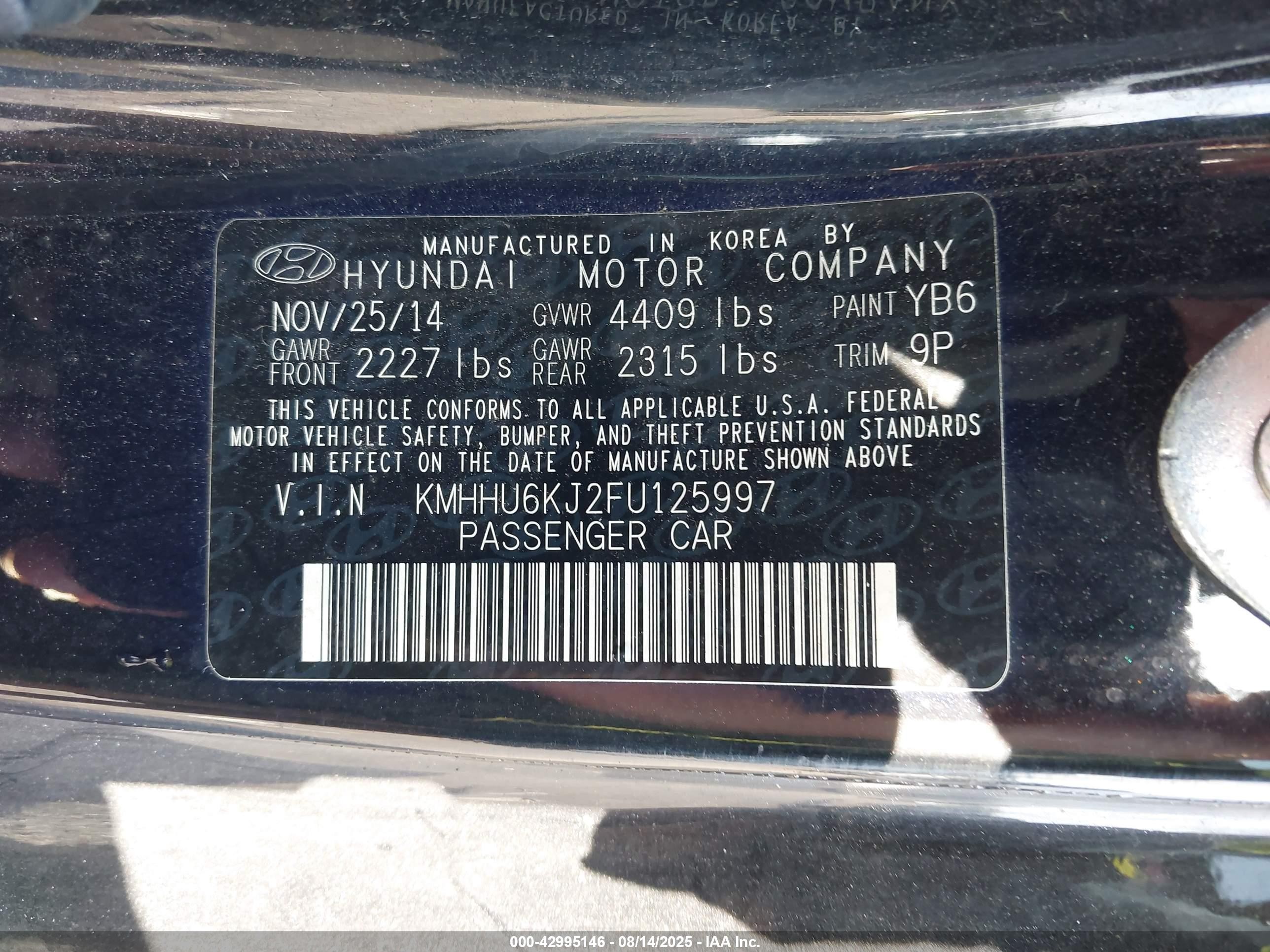 2015 Hyundai Genesis 3.8 Ultimate Черный vin: KMHHU6KJ2FU125997