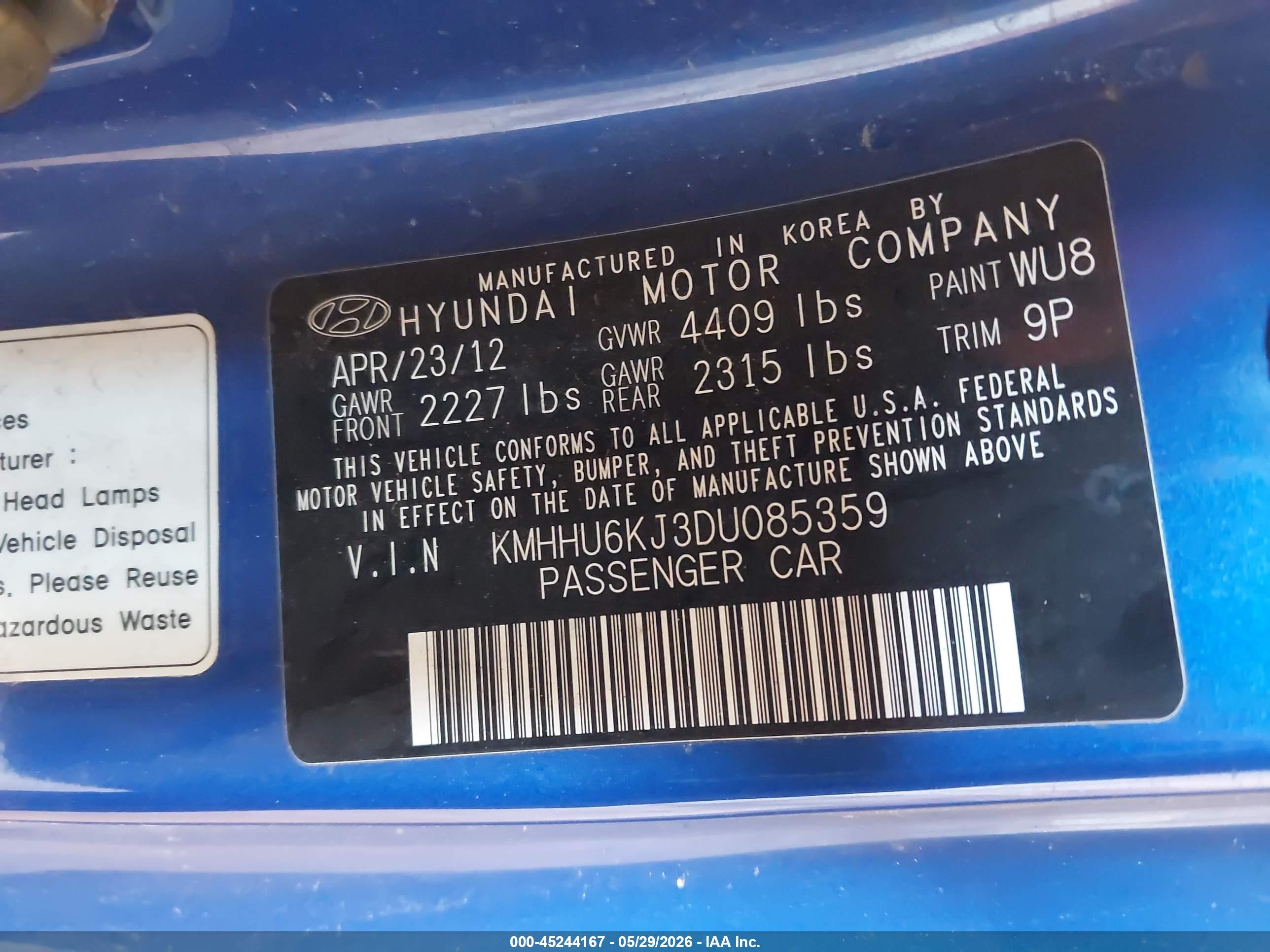 2013 Hyundai Genesis 3.8 Track Синий vin: KMHHU6KJ3DU085359