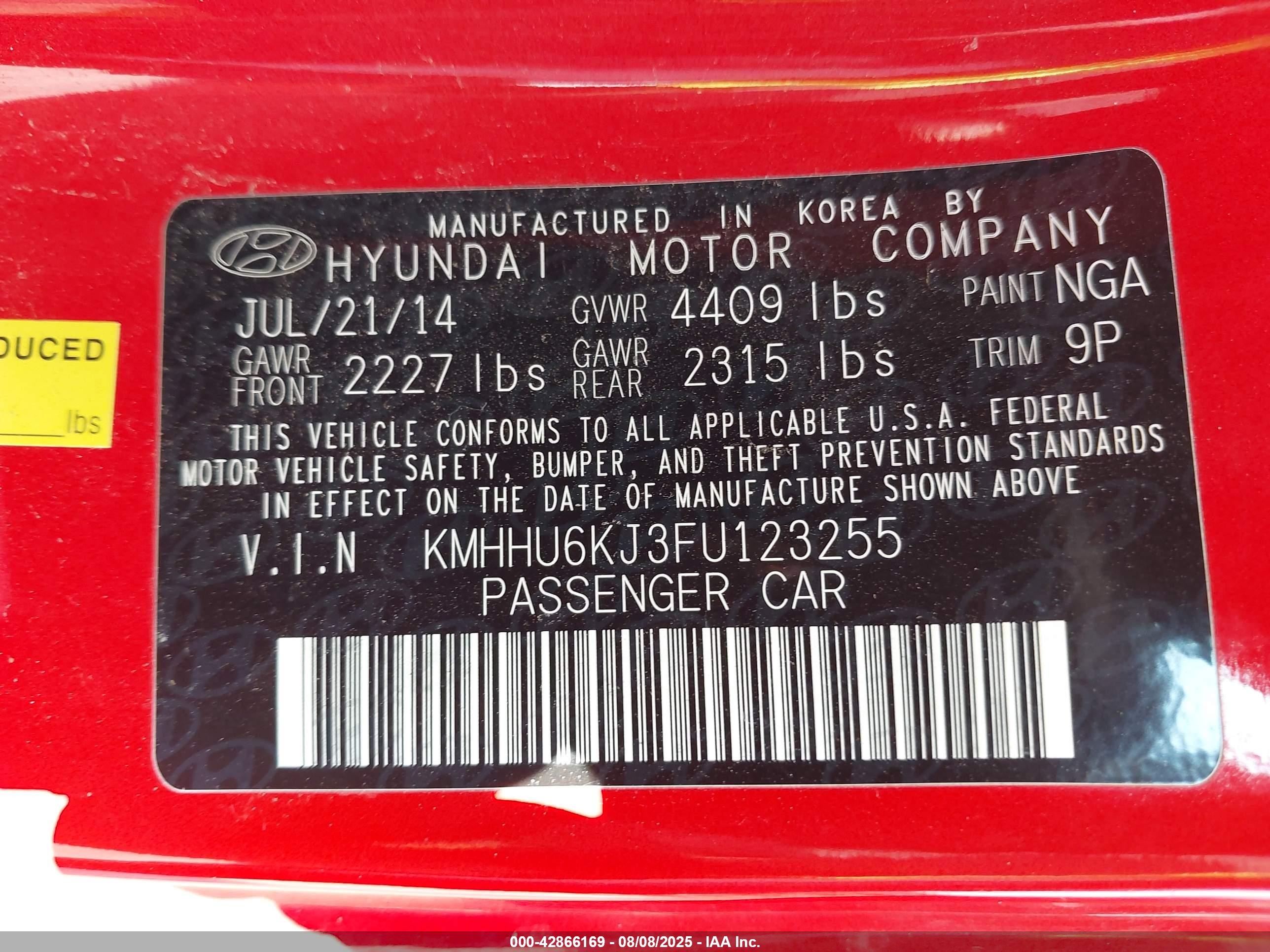 2015 Hyundai Genesis 3.8 Base Red vin: KMHHU6KJ3FU123255