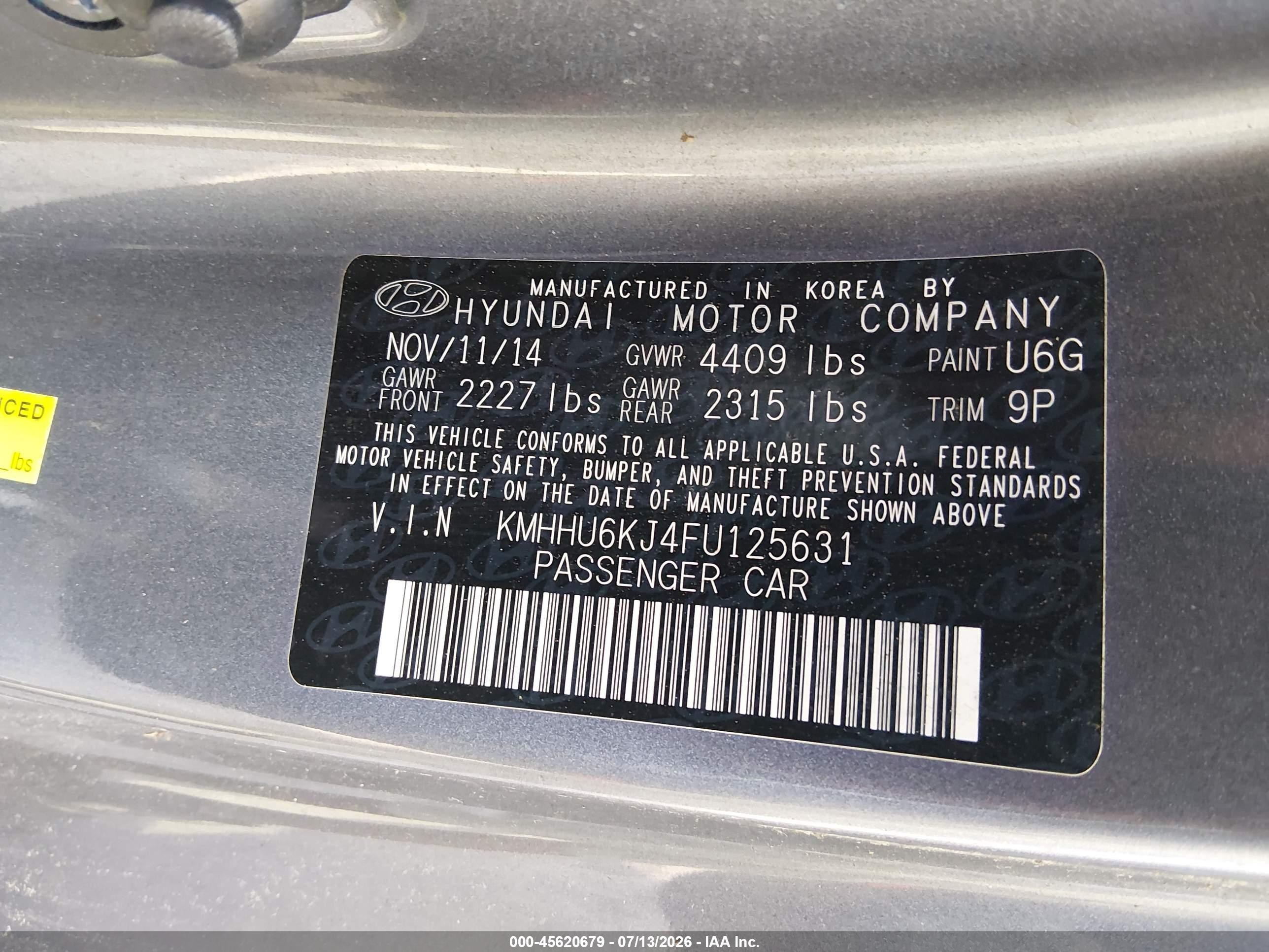 2015 Hyundai Genesis 3.8 Ultimate Gray vin: KMHHU6KJ4FU125631