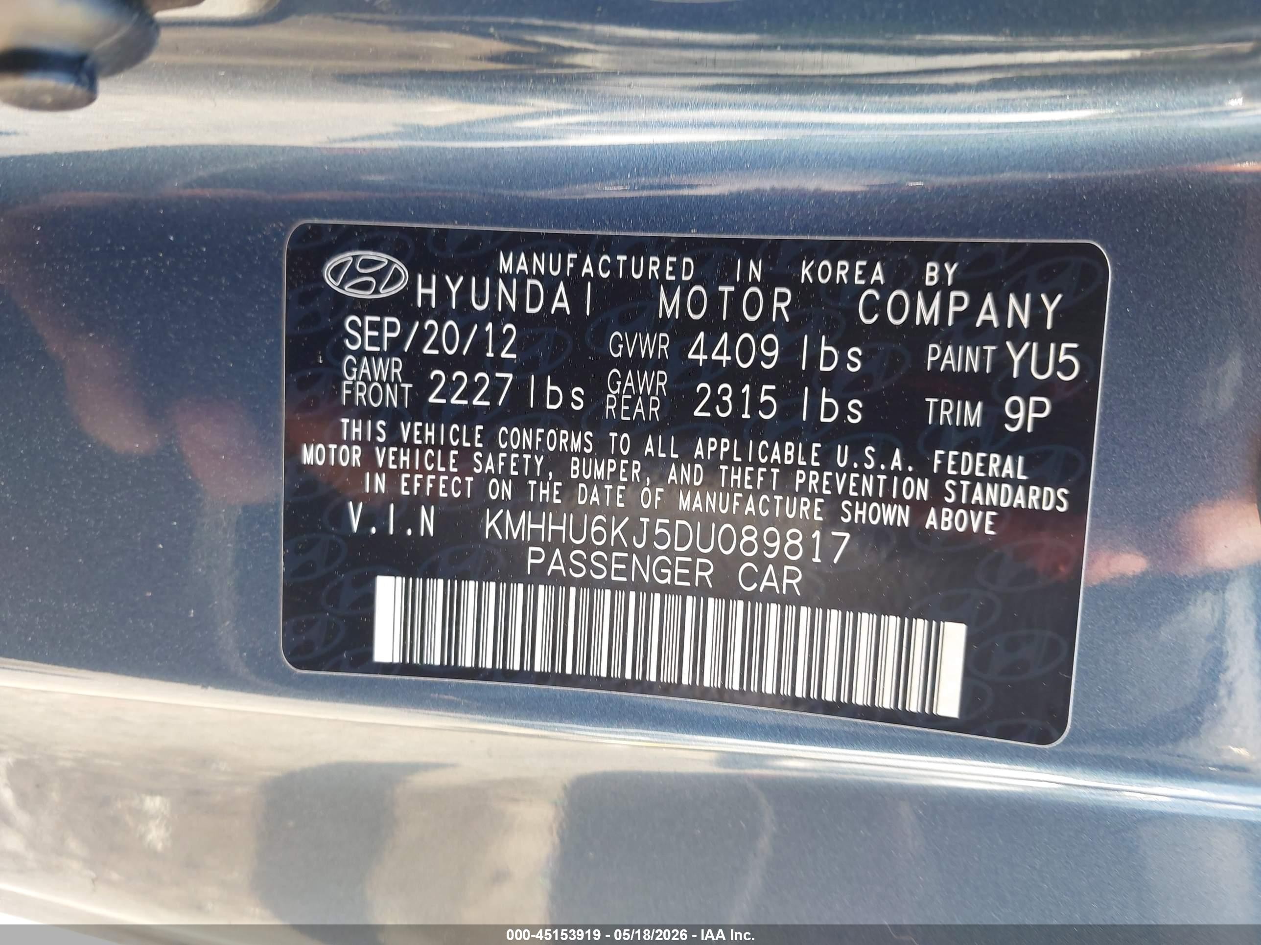 2013 Hyundai Genesis 3.8 Grand Touring Gray vin: KMHHU6KJ5DU089817