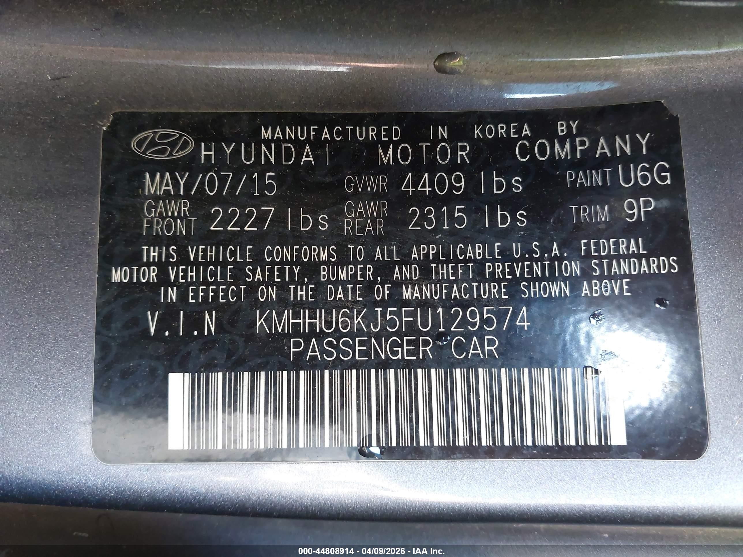 2015 Hyundai Genesis 3.8 Ultimate Gray vin: KMHHU6KJ5FU129574