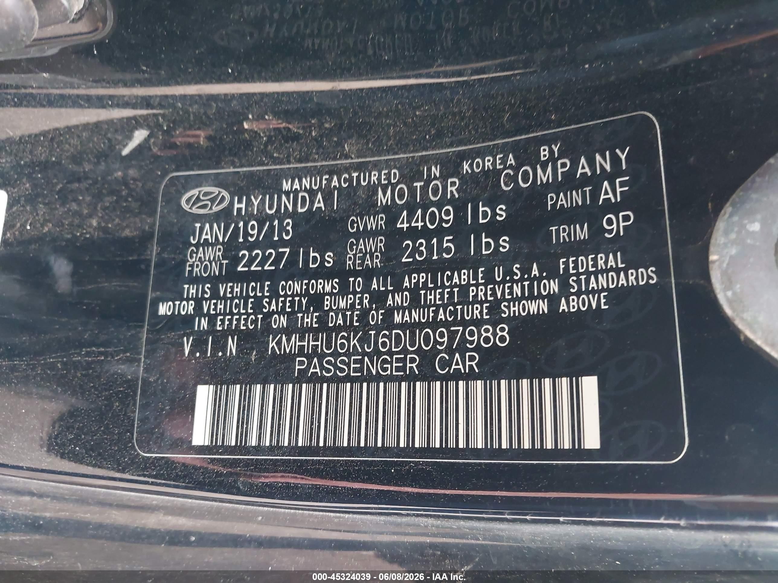 2013 Hyundai Genesis   Black vin: KMHHU6KJ6DU097988