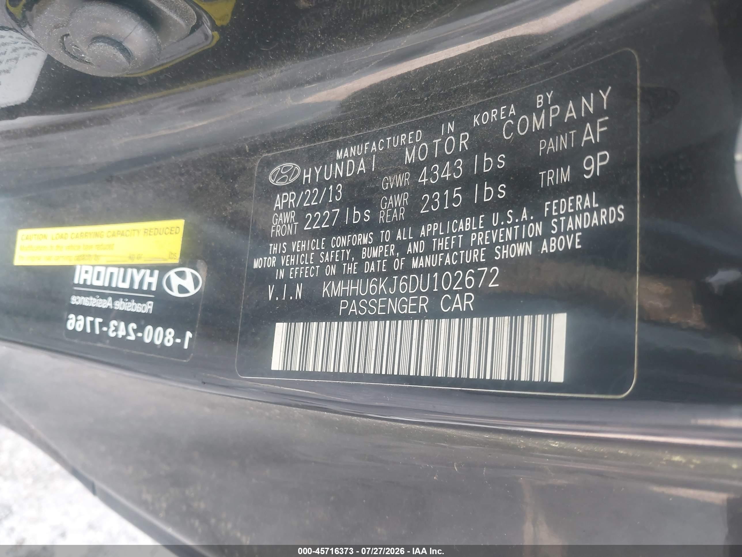 2013 Hyundai Genesis   Black vin: KMHHU6KJ6DU102672