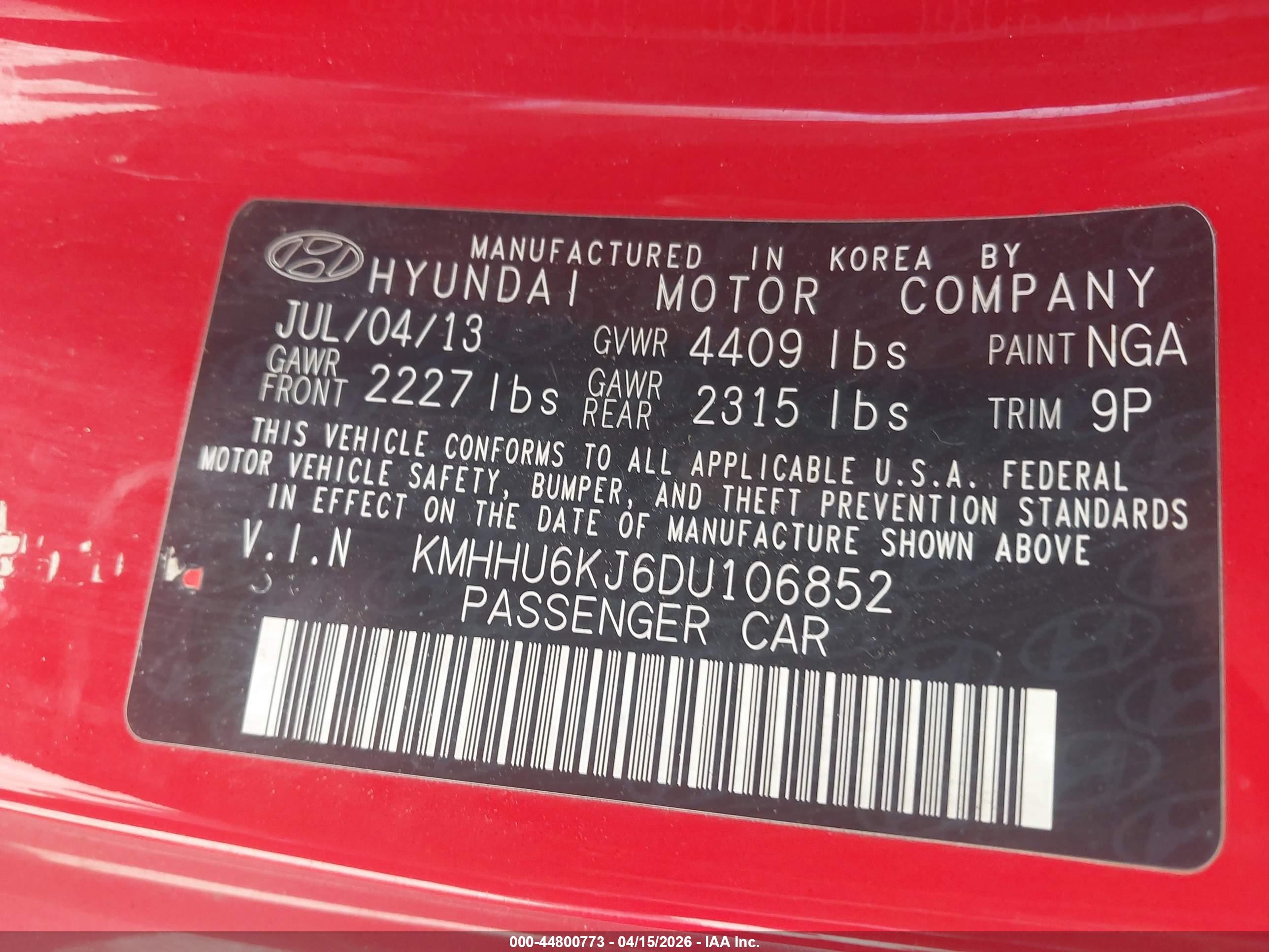 2013 Hyundai Genesis   Красный vin: KMHHU6KJ6DU106852