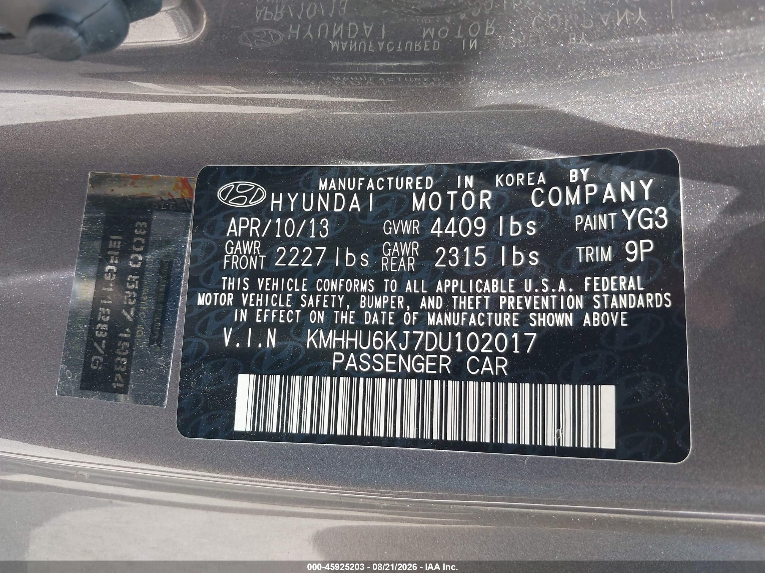 2013 Hyundai Genesis 3.8 Grand Touring Gray vin: KMHHU6KJ7DU102017