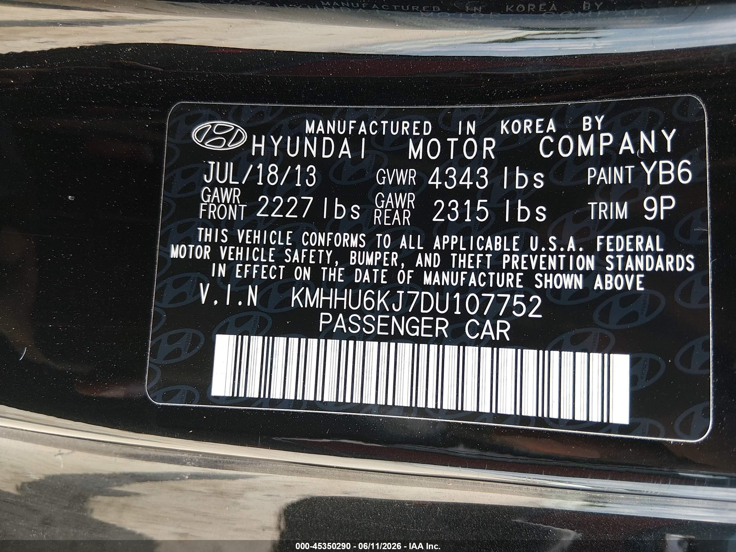 2013 Hyundai Genesis 3.8 R-spec Черный vin: KMHHU6KJ7DU107752