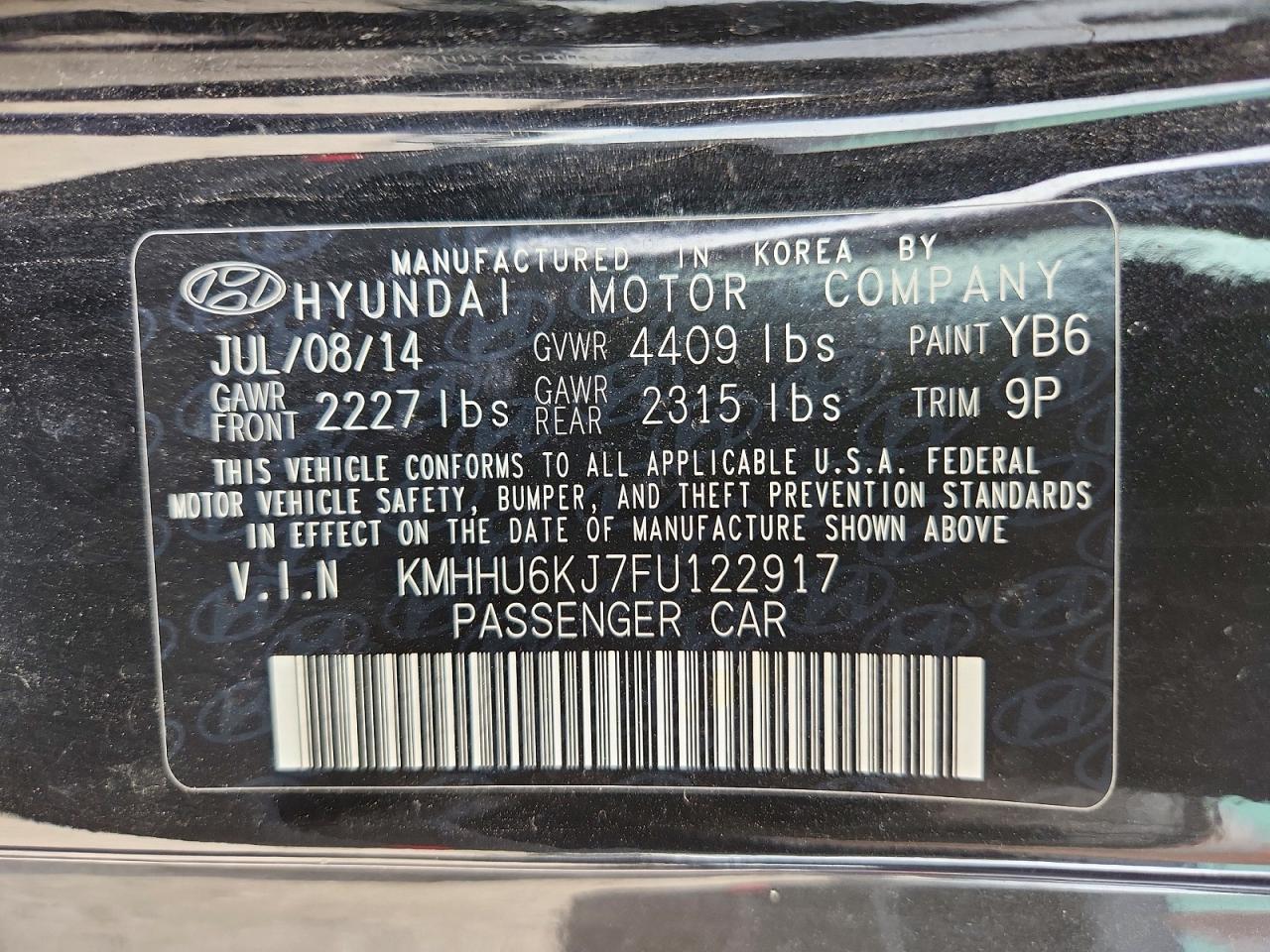 2015 Hyundai Genesis Coupe 3.8 Black vin: KMHHU6KJ7FU122917