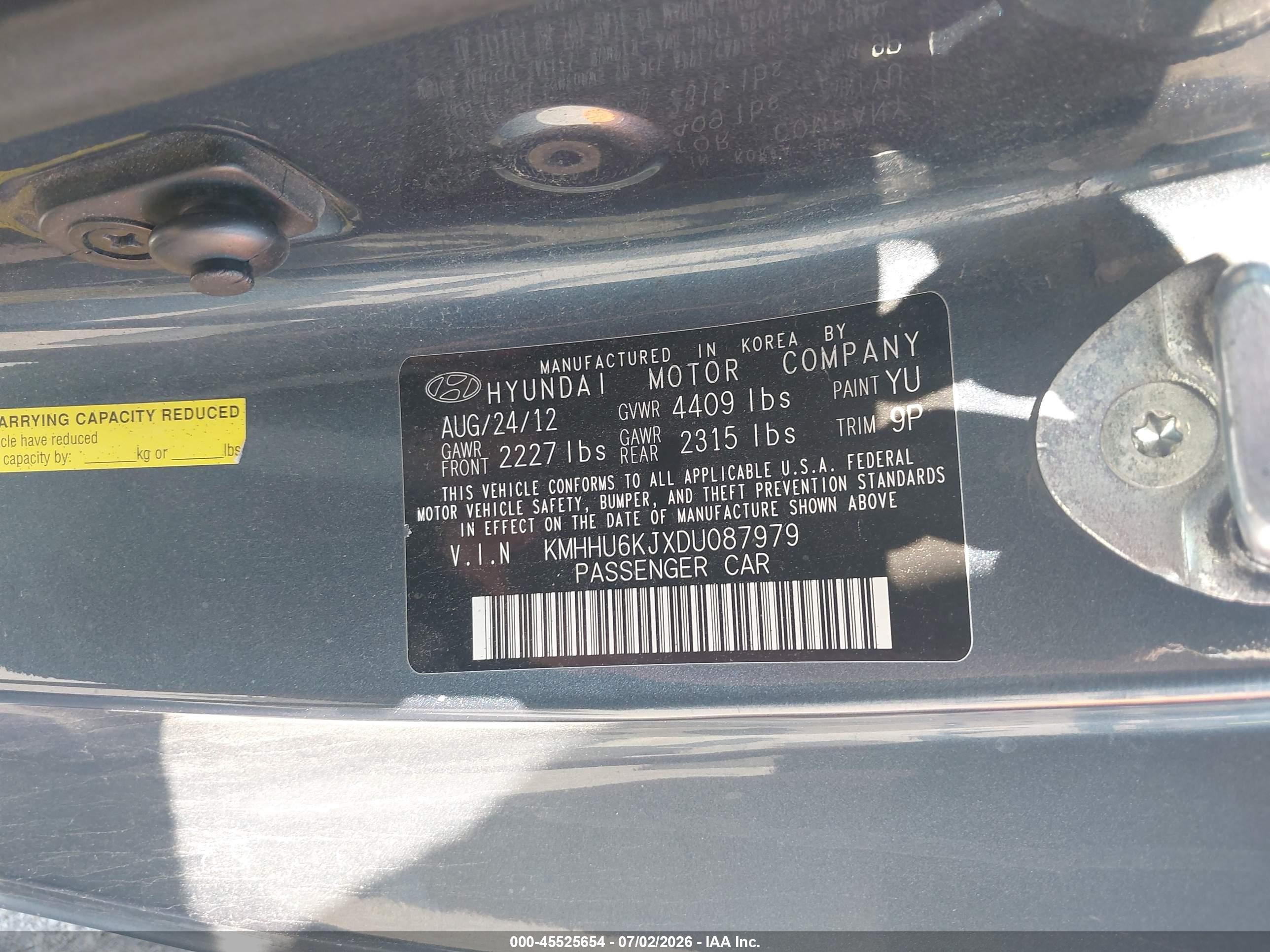 2013 Hyundai Genesis 3.8 Grand Touring Blue vin: KMHHU6KJXDU087979