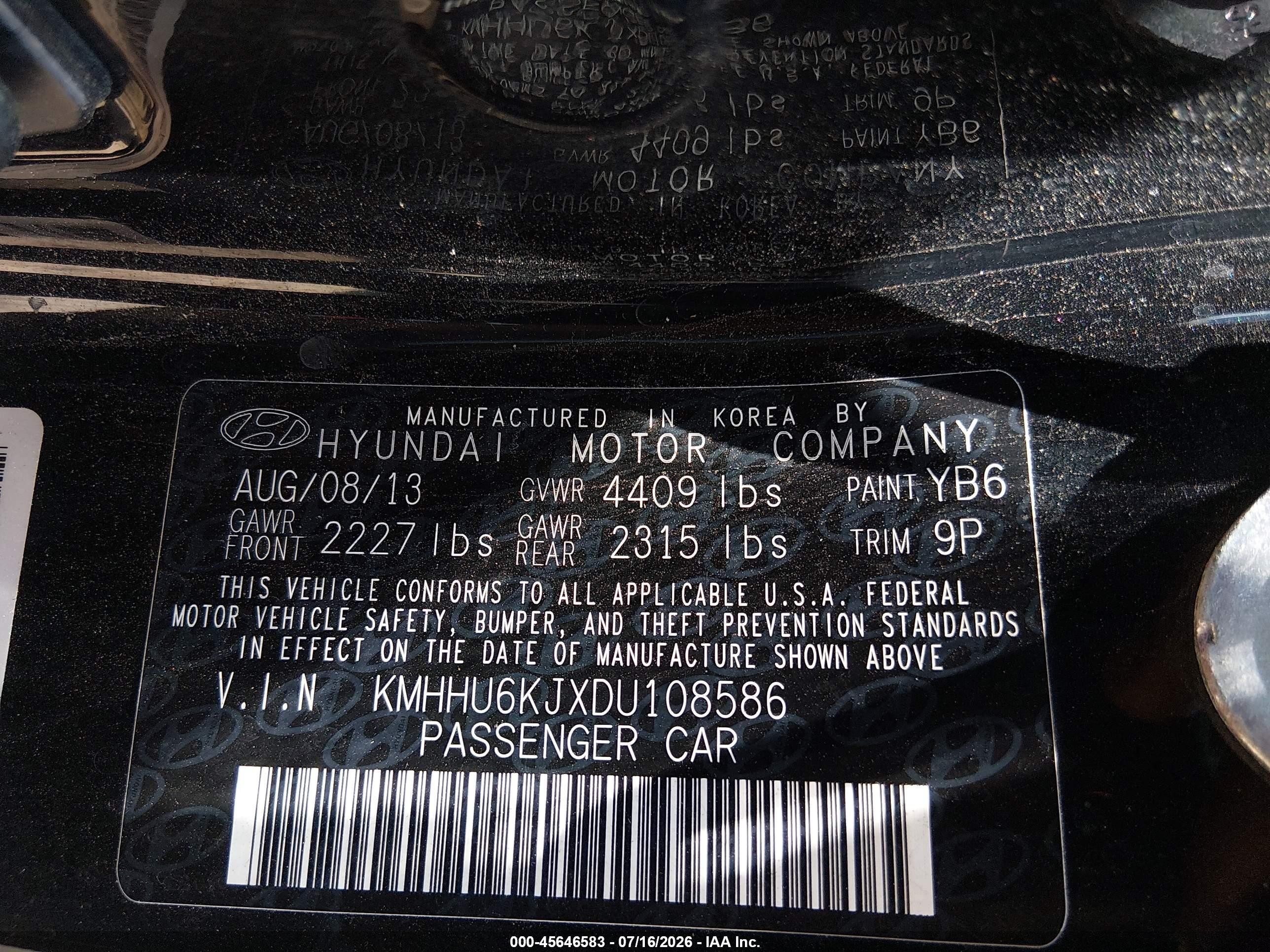 2013 Hyundai Genesis 3.8 Track Black vin: KMHHU6KJXDU108586